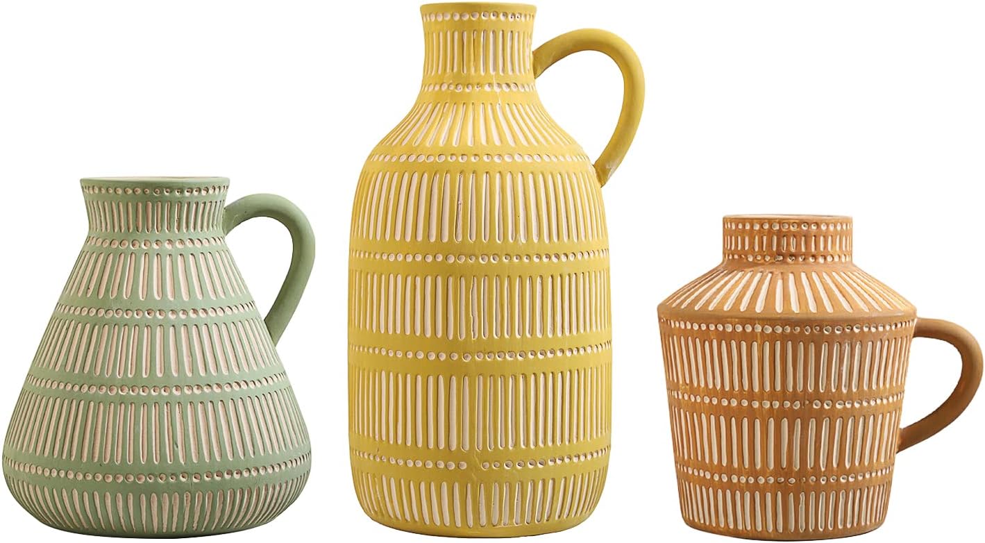 Boho Ceramic Vase / Multicolor / Yellow / Set of 3
