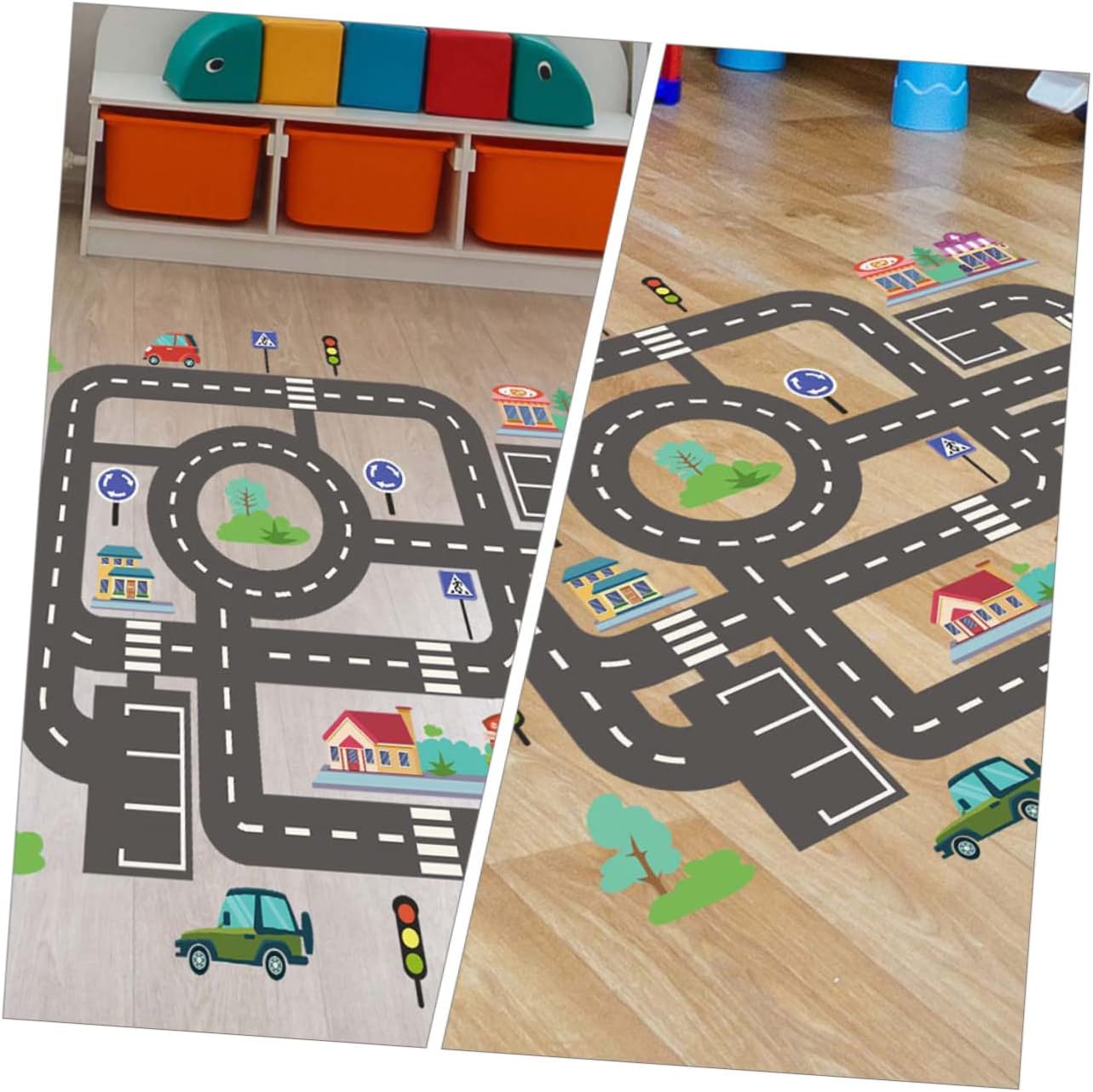 Kids Room Wall Stickers Traffic Light and Car Track Decals Peel and Stick Vinyl Wall Decor