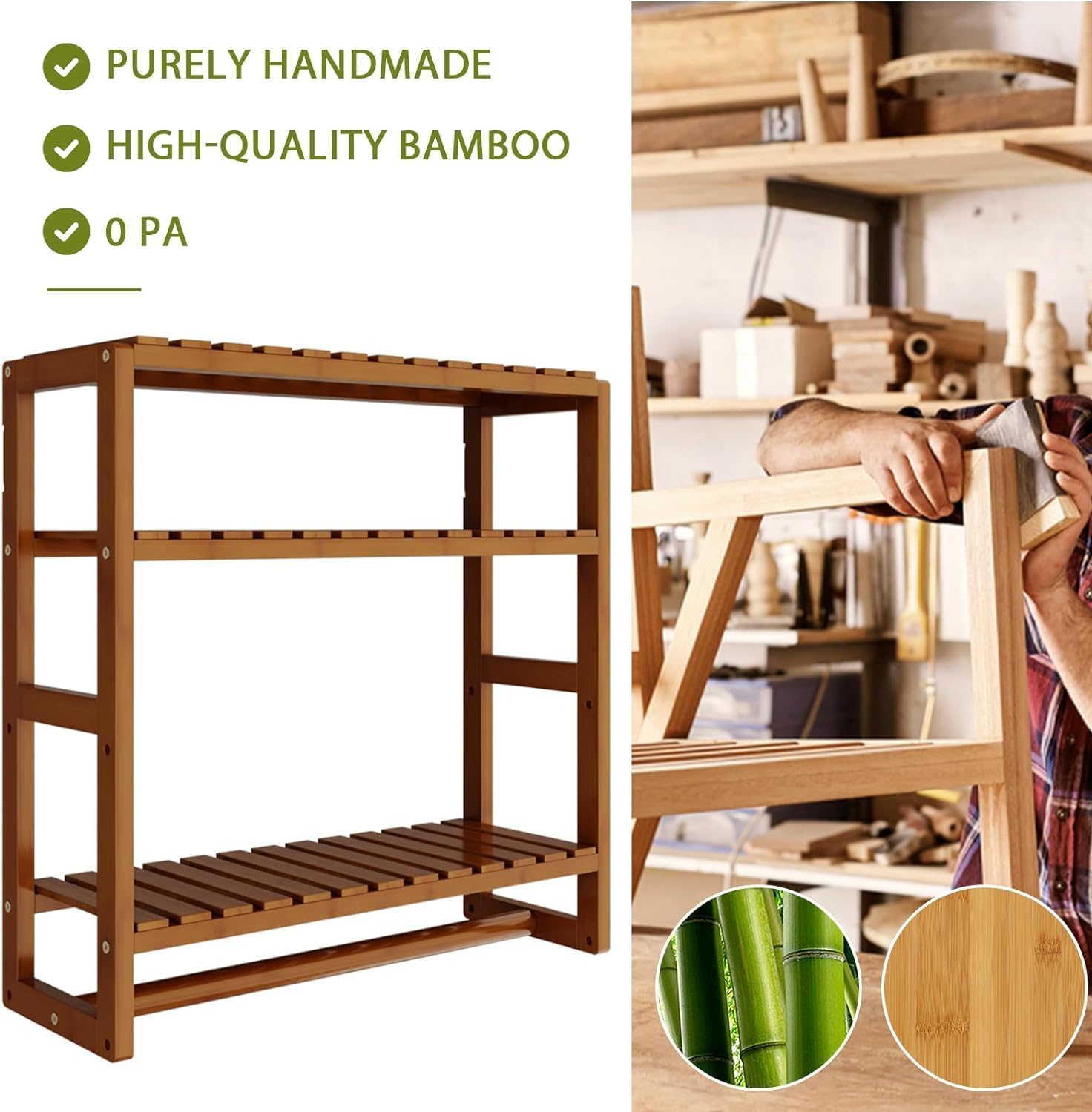Galood Over The Toilet Storage Bathroom Shelves Wall Mounted 3 Tier Brown-L | Space Saver Corner Shelf Organizer Bamboo