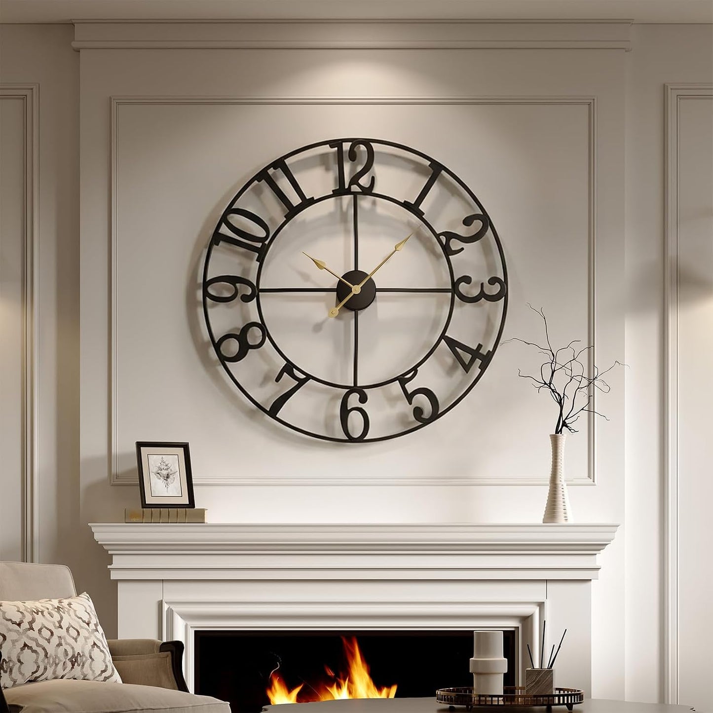 Cuspin Large Wall Clock for Living Room Decor, 30 Inch Wall Clock Battery-Operated Silent Non Ticking, Modern Black