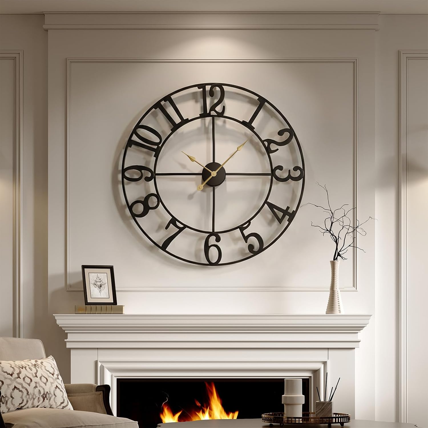 Cuspin Large Wall Clock for Living Room Decor, 30 Inch Wall Clock Battery-Operated Silent Non Ticking, Modern Black