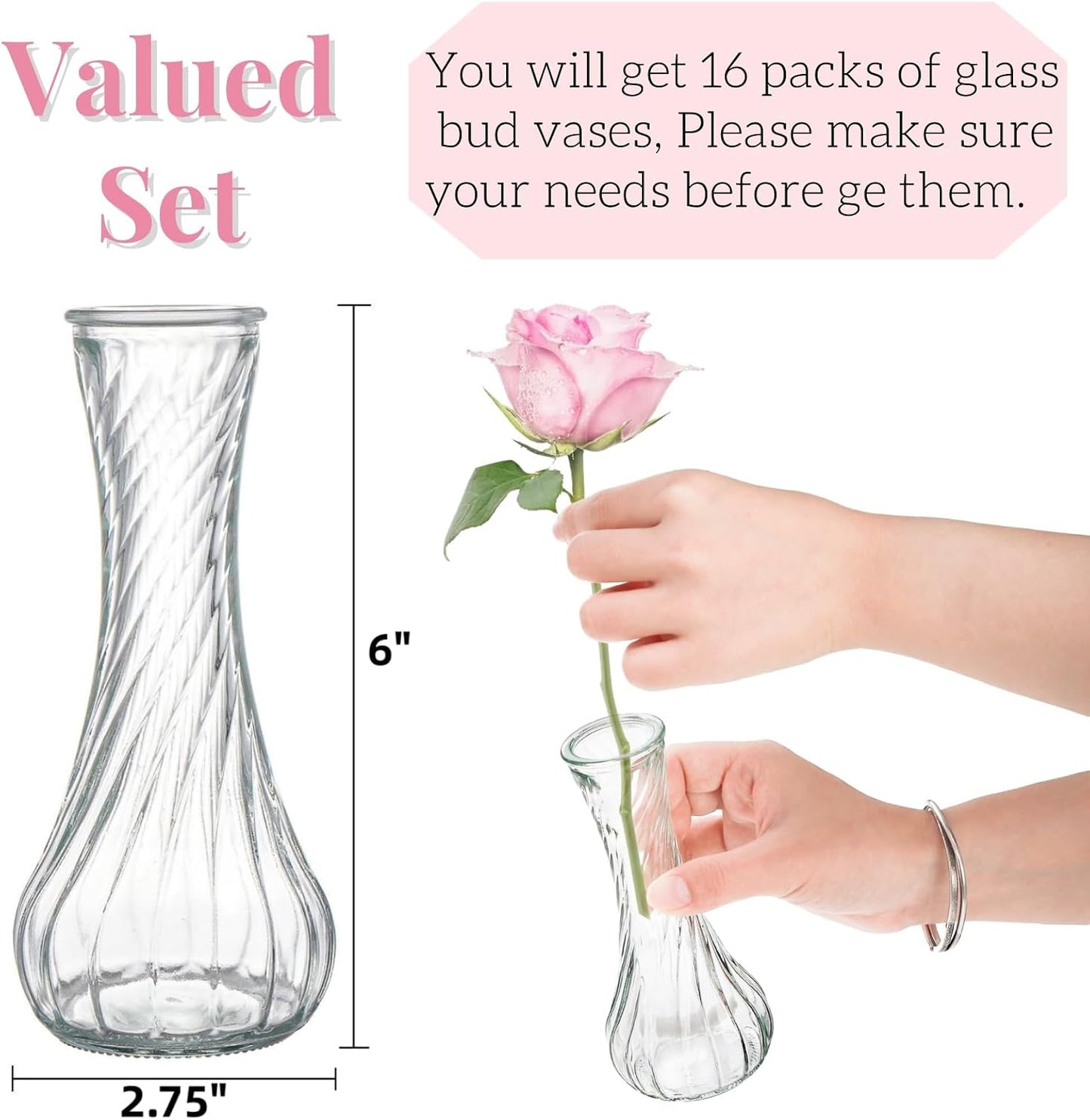 Glass Bud Vase / Clear / Set of 16