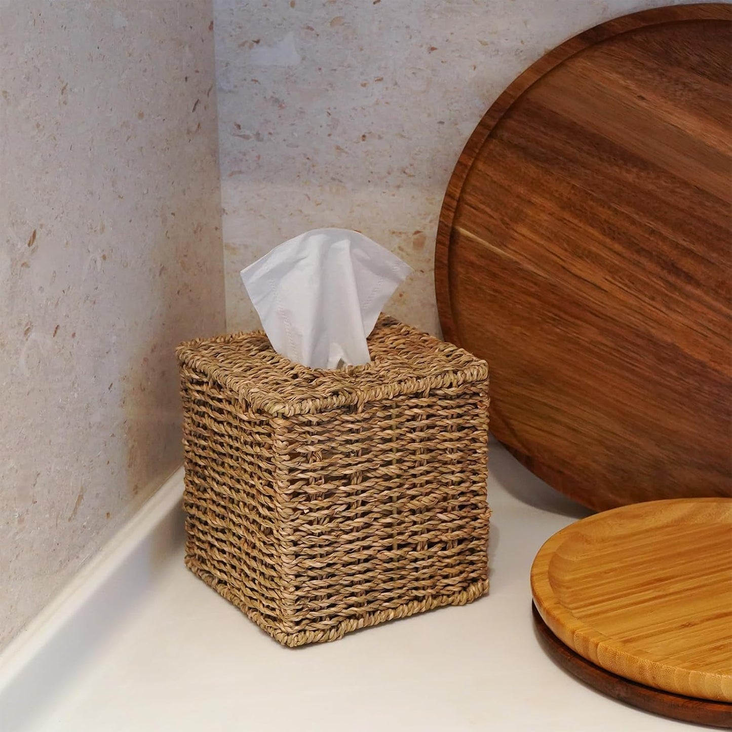 Handwoven Wicker Tissue Box Cover / Seagrass / Single / Natural