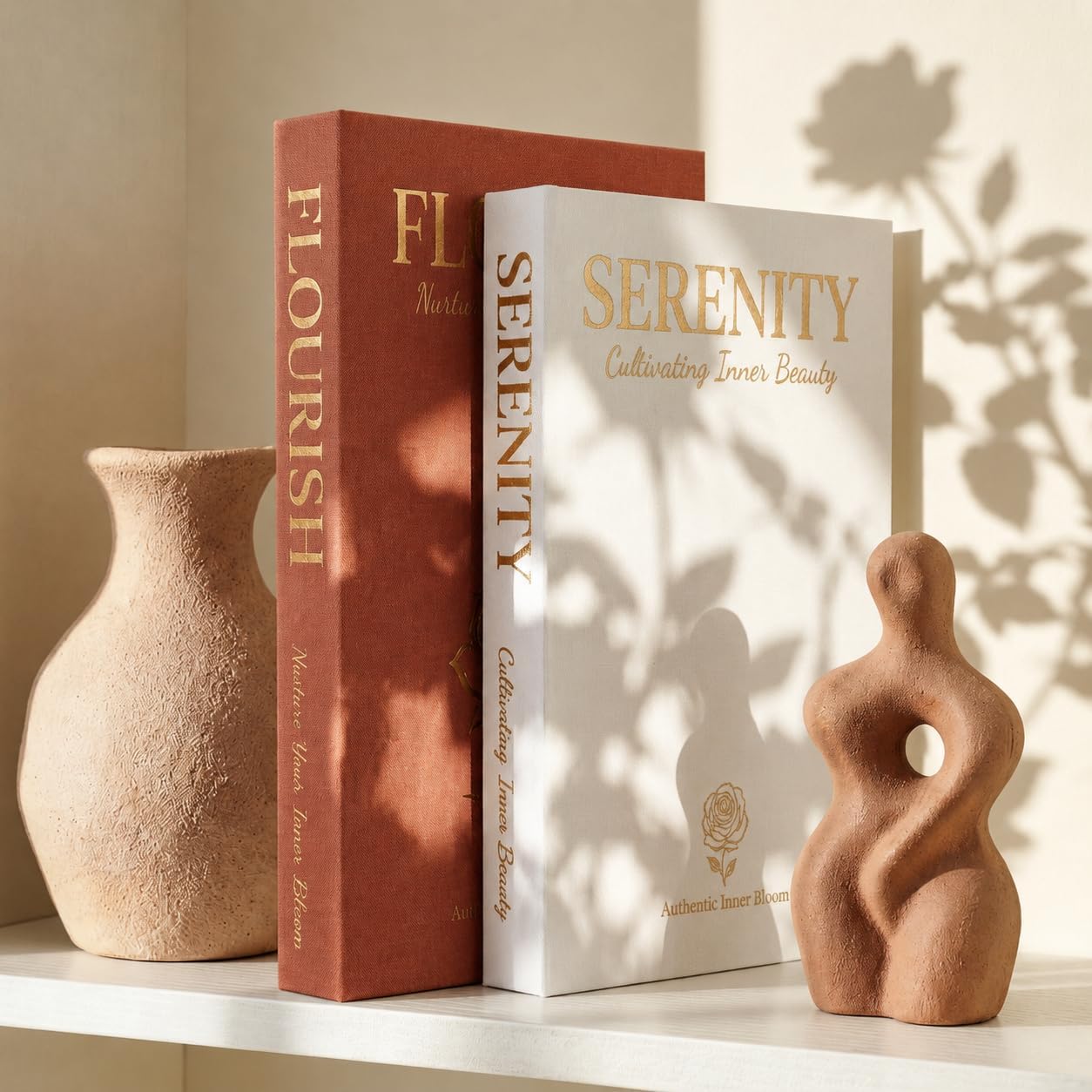 Faux Linen Book Boxes / Terracotta & Oatmeal / Set of 2