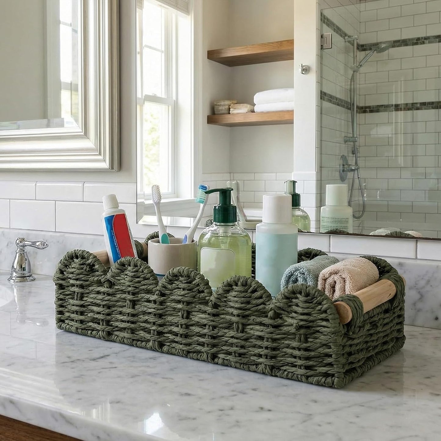 Wicker Baskets / 2 Sizes Toilet Paper Storage Basket Scalloped Basket / Set of 2