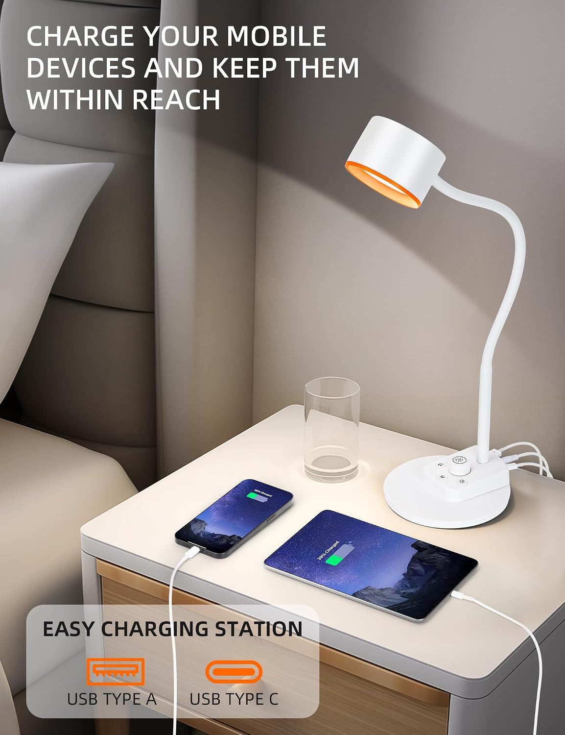 LiFMIRA LED Desk Lamp, 1200LM for Home Office,5 Colors Fully Dimmable White | Reading Lamp with USB C + A Charging