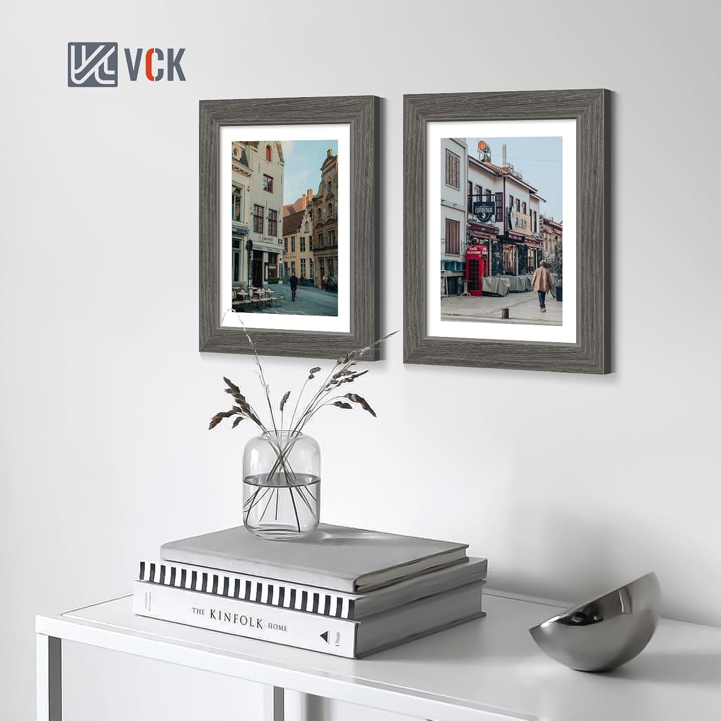 VCK 8x10 Picture Frame Grey 4 Pack, Wide Thick Wood Border, for Photo | Exclusive Woodgrain, Wall/Tabletop, HD