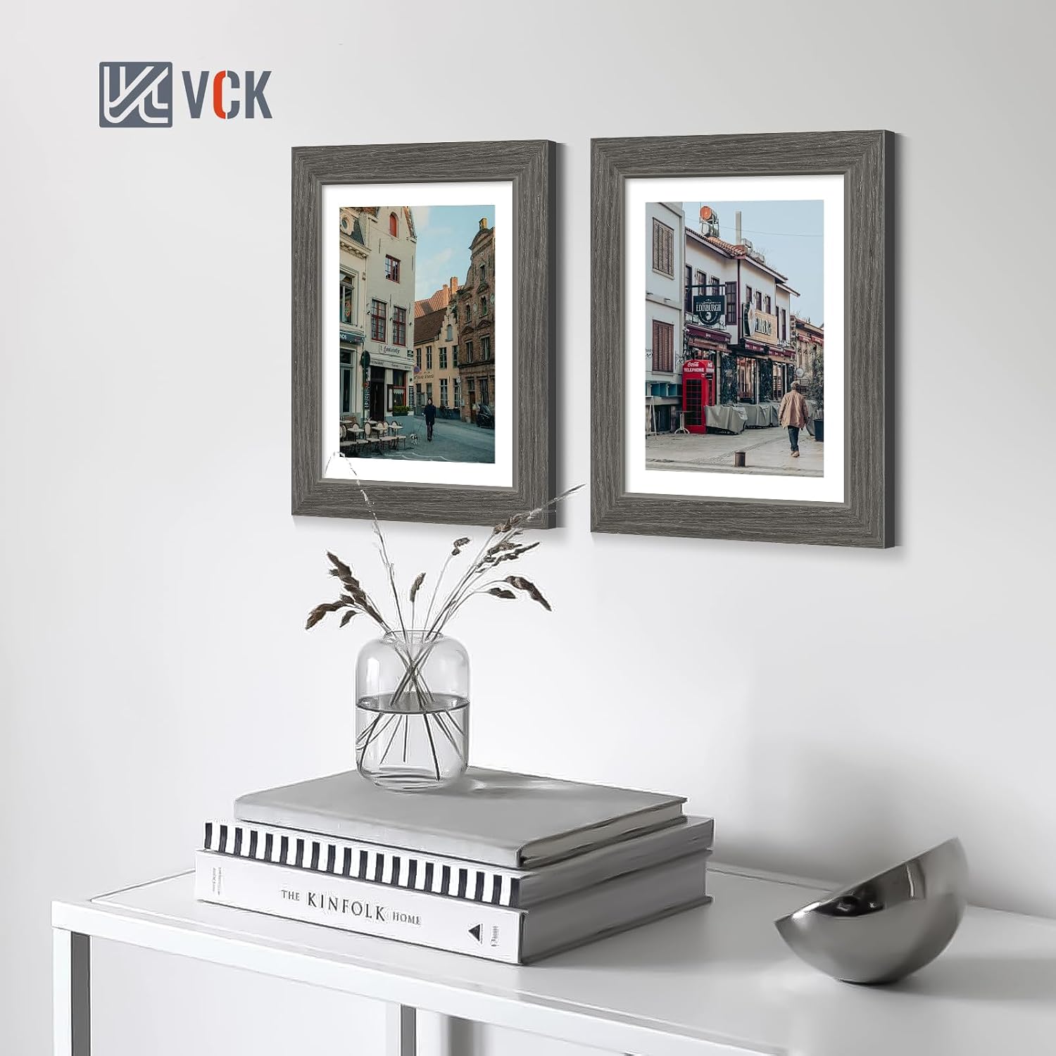 VCK 8x10 Picture Frame Grey 4 Pack, Wide Thick Wood Border, for Photo | Exclusive Woodgrain, Wall/Tabletop, HD