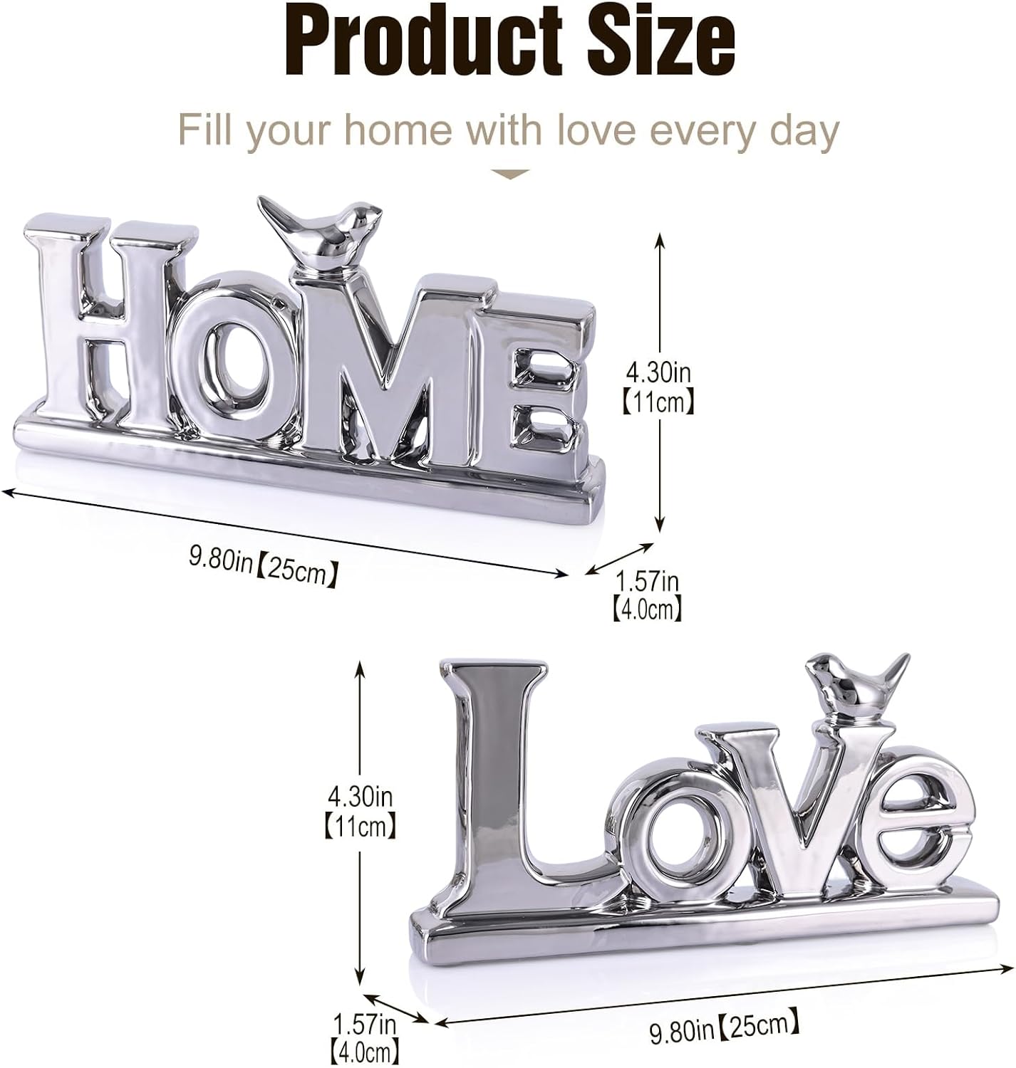 Abstract Statue / Love Sign Decor / Silver / Set of 2