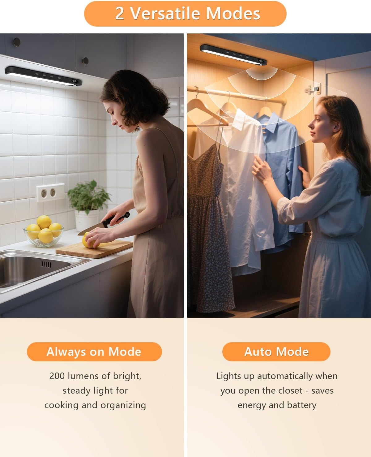 WILLED Under Cabinet & Closet Lights, Motion Sensor, Rechargeable, Magnetic, 3 Color Temps, Dimmable LED Light Bar for