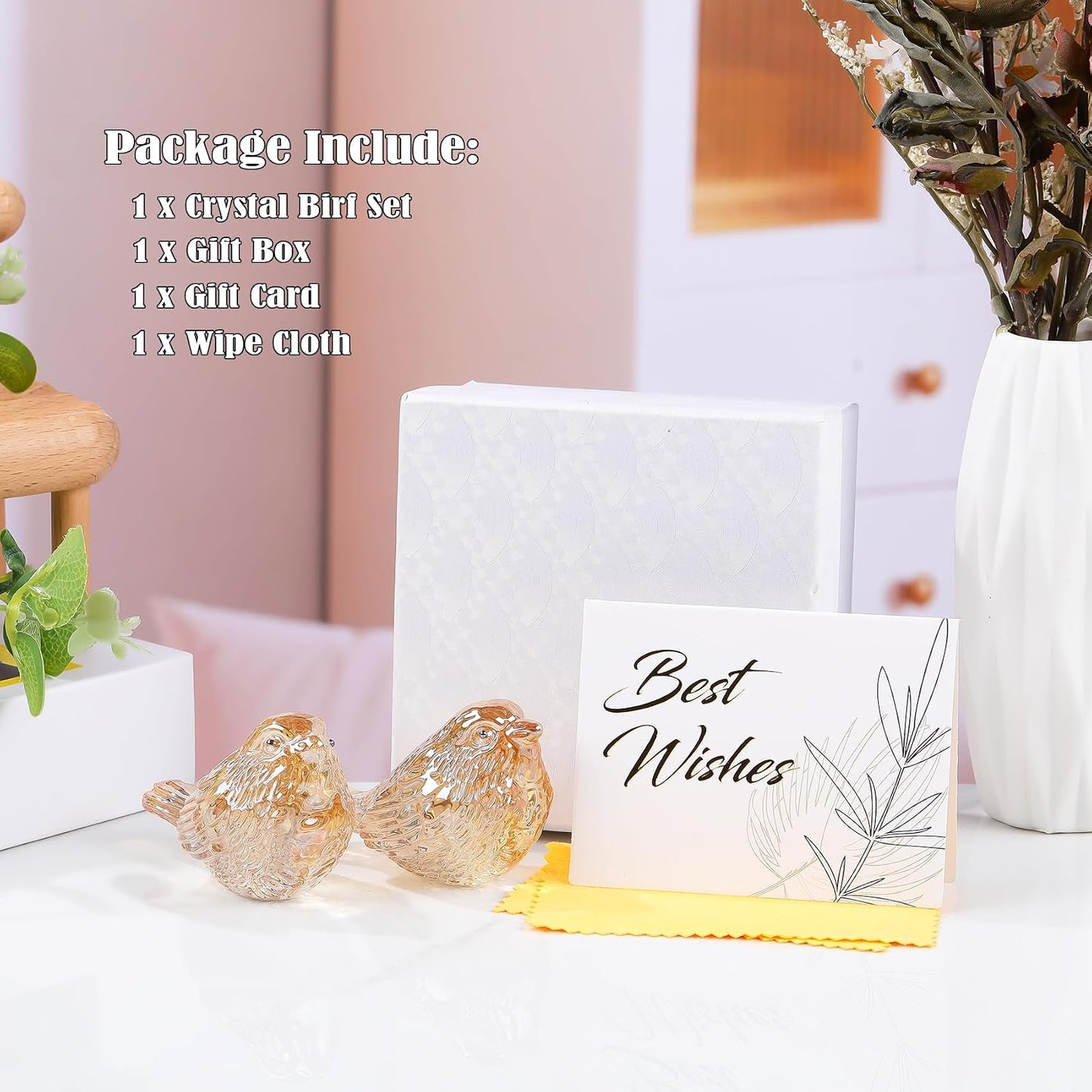 Crystal Birds Gifts for Women Men Bird Lovers Glass Bird Handmade Animal Figurines / Gold / Set of 2