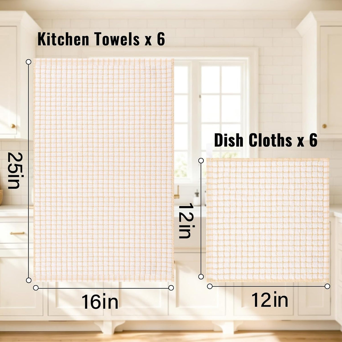 Homaxy Kitchen Towels and Dishcloths Set, Set of 12, Apricot | Cotton Terry Kitchen Dish Towels, Super Soft and