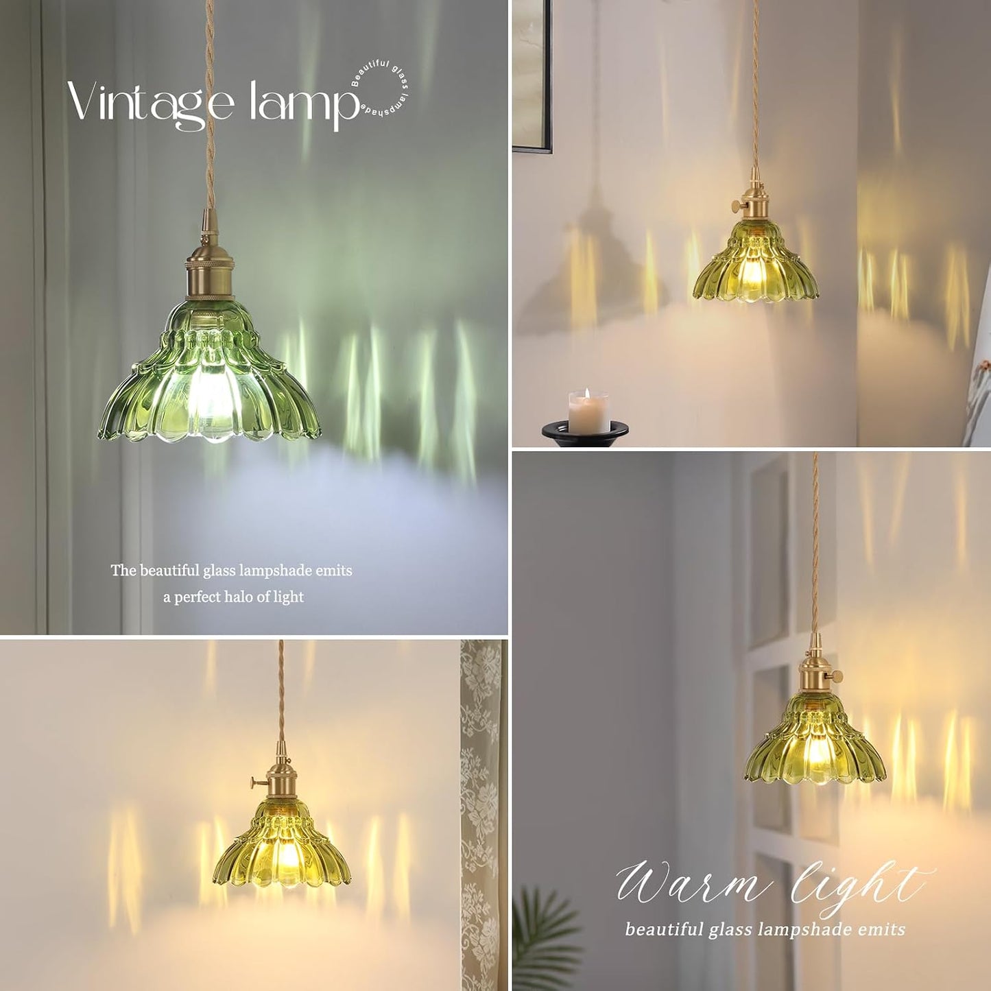 Shenmoyl Vintage Wall Sconce with Green Lily of the Valley Shade Pattern Glass Adjustable Chain Retro Gold Wall Mounted