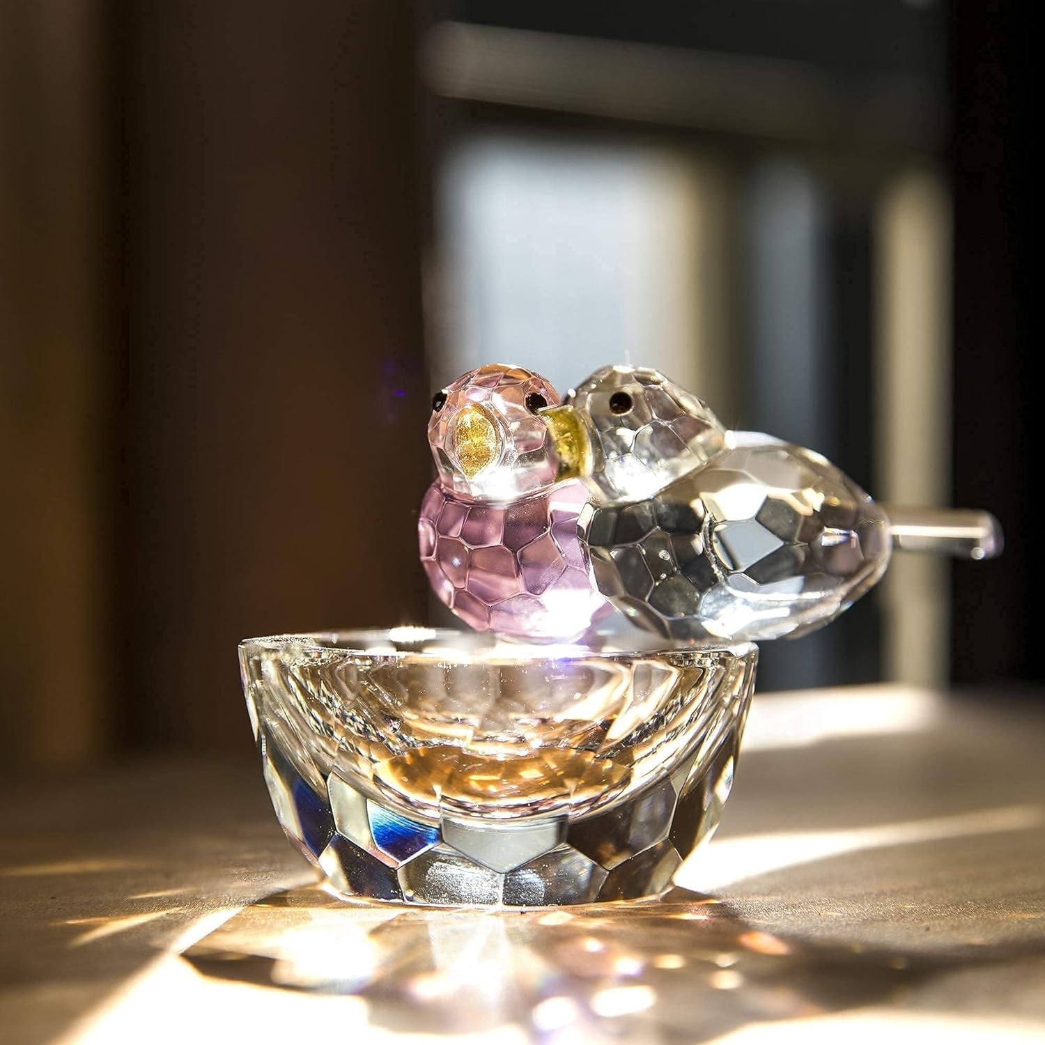 3.3'' Crystal Bird Figurine Collectible Art Glass Animal Figurines Table Home Decor / Double Birds