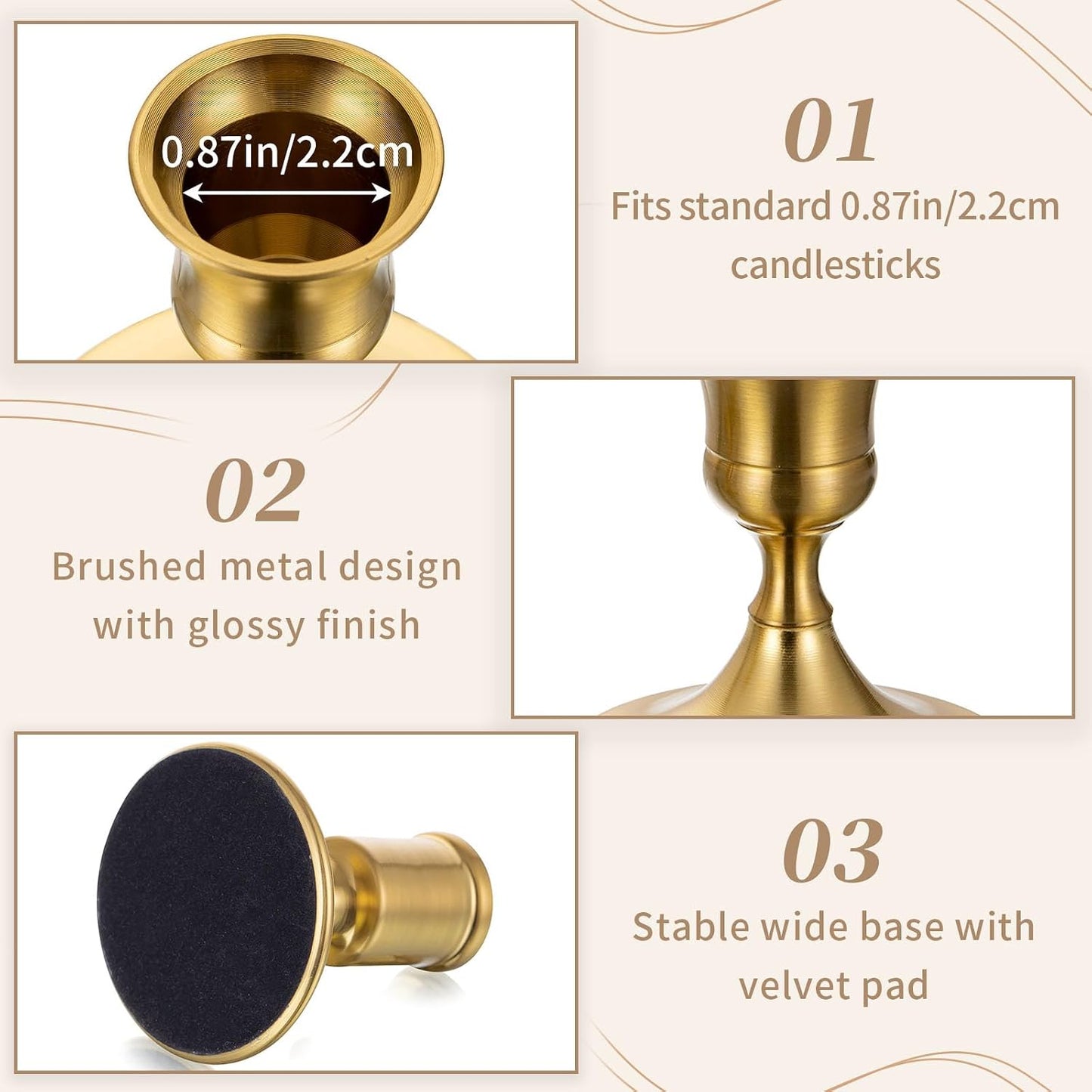 Sziqiqi Gold Candlestick Candle Holders, Set of 12, for Wedding Table | for 0.87" Taper Candle, Bulk, for Christmas