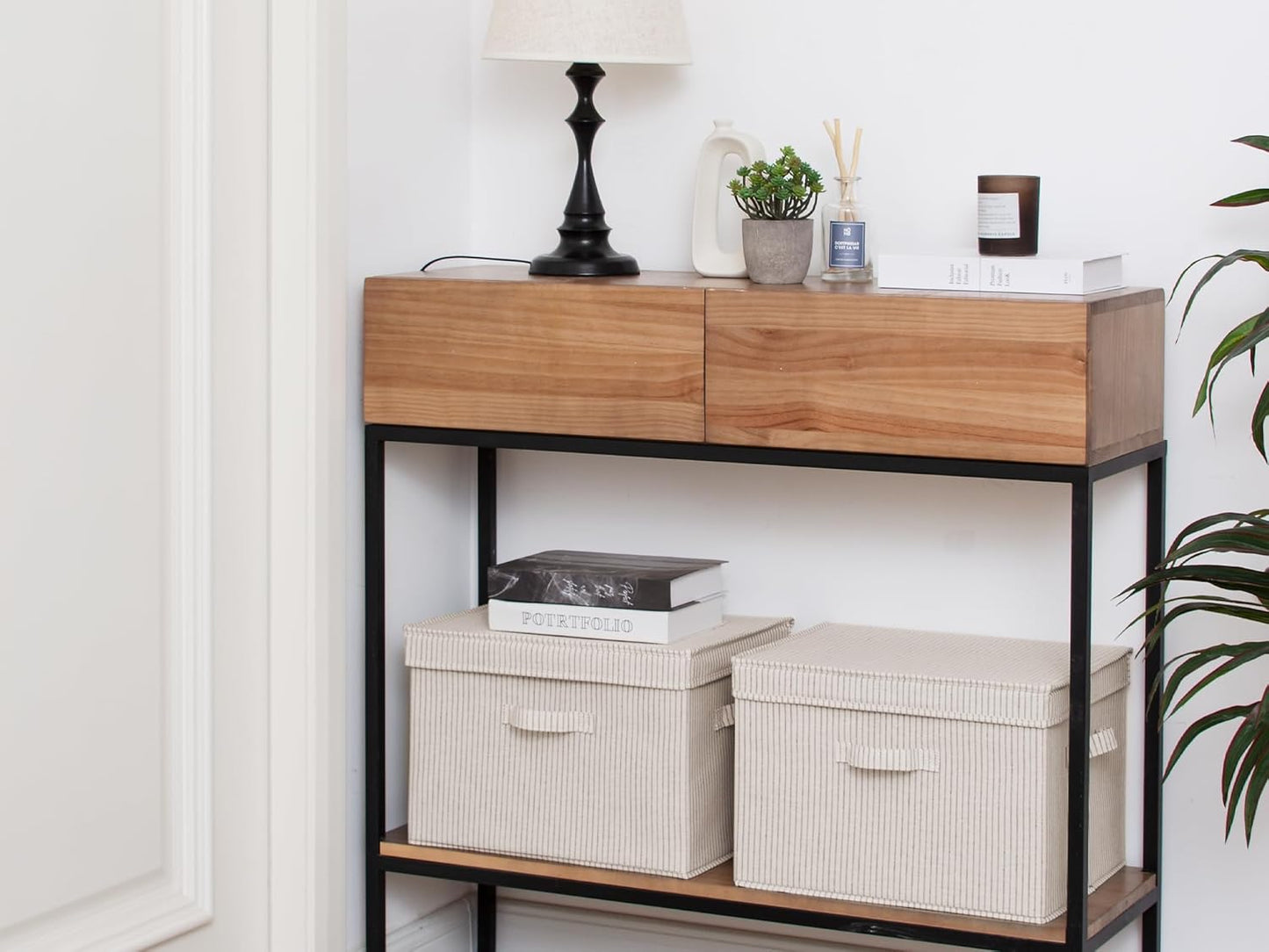 Fabric Storage Bins / Khaki and Beige Stripes / Jumbo