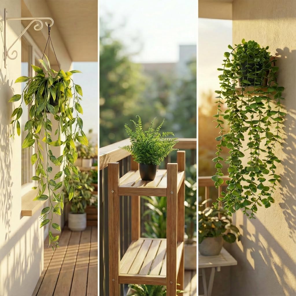 Artificial Hanging Plants & Small Potted Faux Eucalyptus Fern Ivy / 5-pack-5in1 / Set of 5