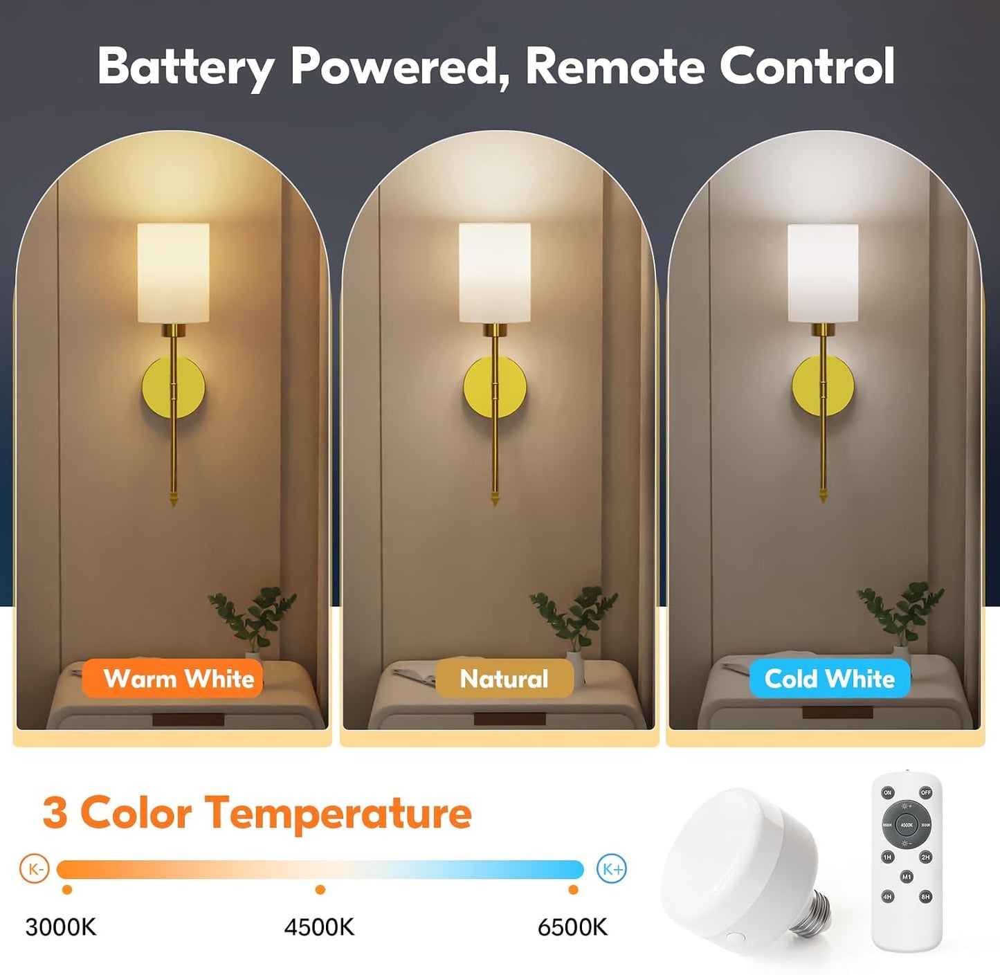 20.67 inch Battery Operated Wall Sconce Set of 2, Gold Rechargeable Wall Lights with 10400mAh Dimmable Bulbs and