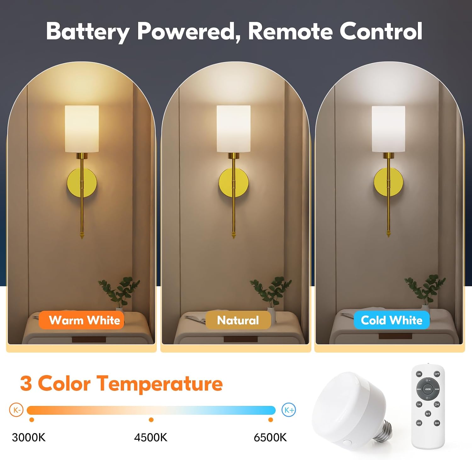 20.67 inch Battery Operated Wall Sconce Set of 2, Gold Rechargeable Wall Lights with 10400mAh Dimmable Bulbs and