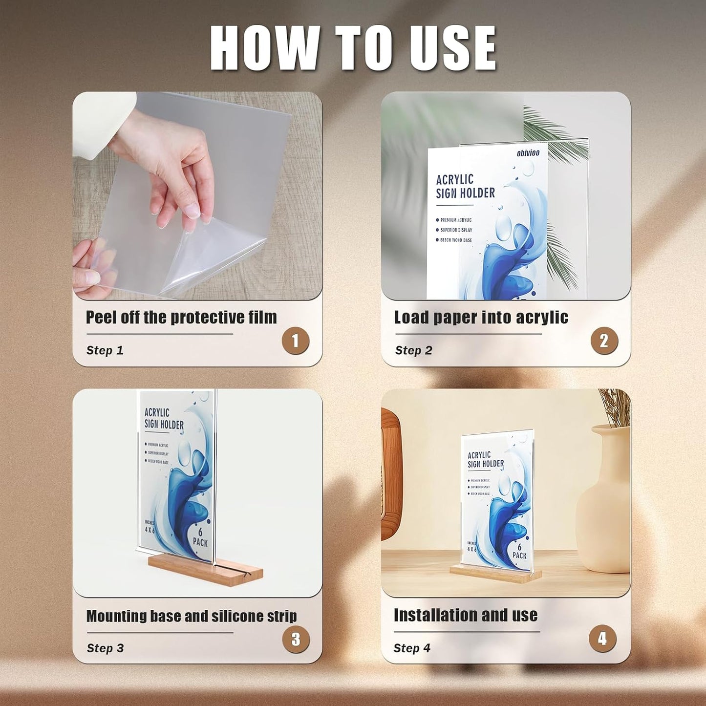 Acrylic Table Top Sign Holder / 4*6 / 4 x 6 / Set of 6
