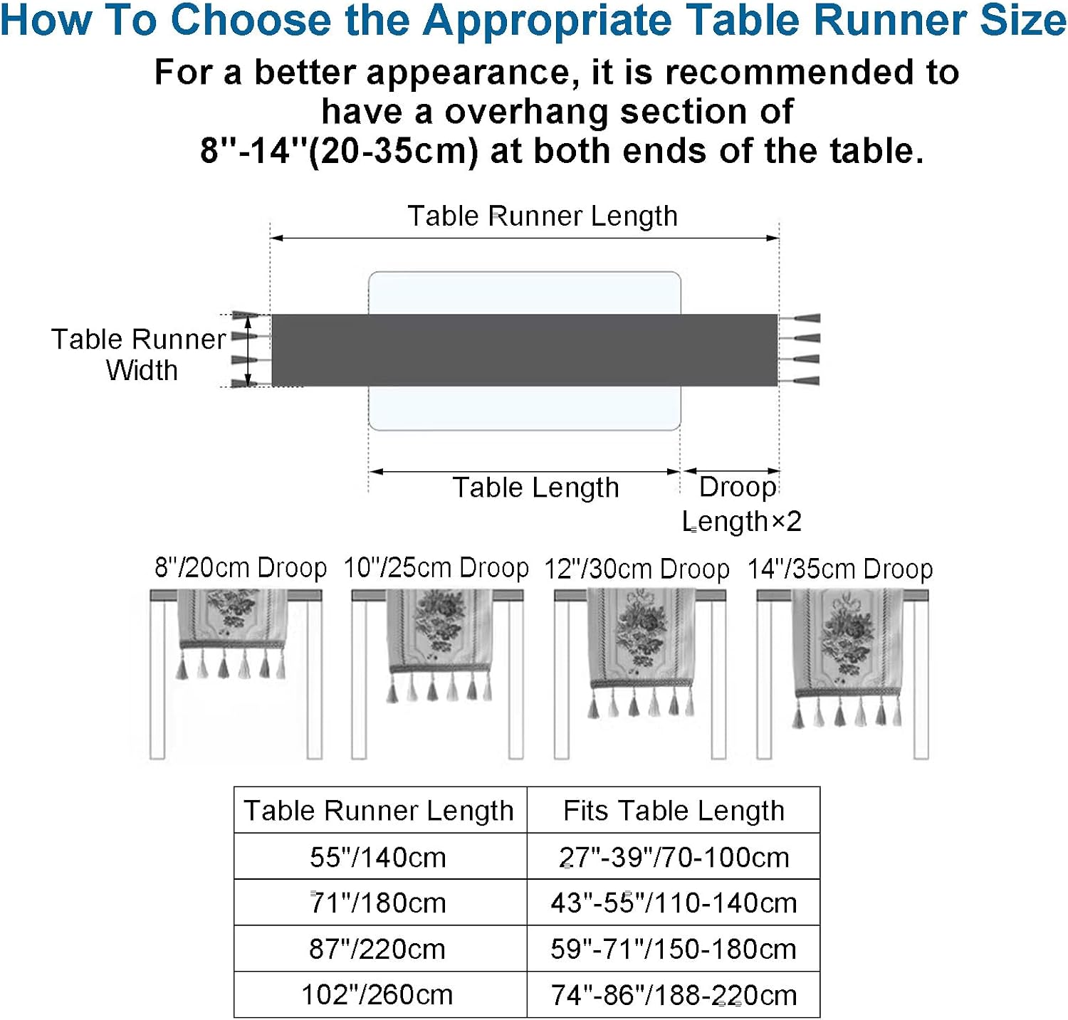 Embroidery Luxury Table Runner, Long White Dining Table Runner, Elegant Jacquard Dresser Scarf with Multi-Tassels for