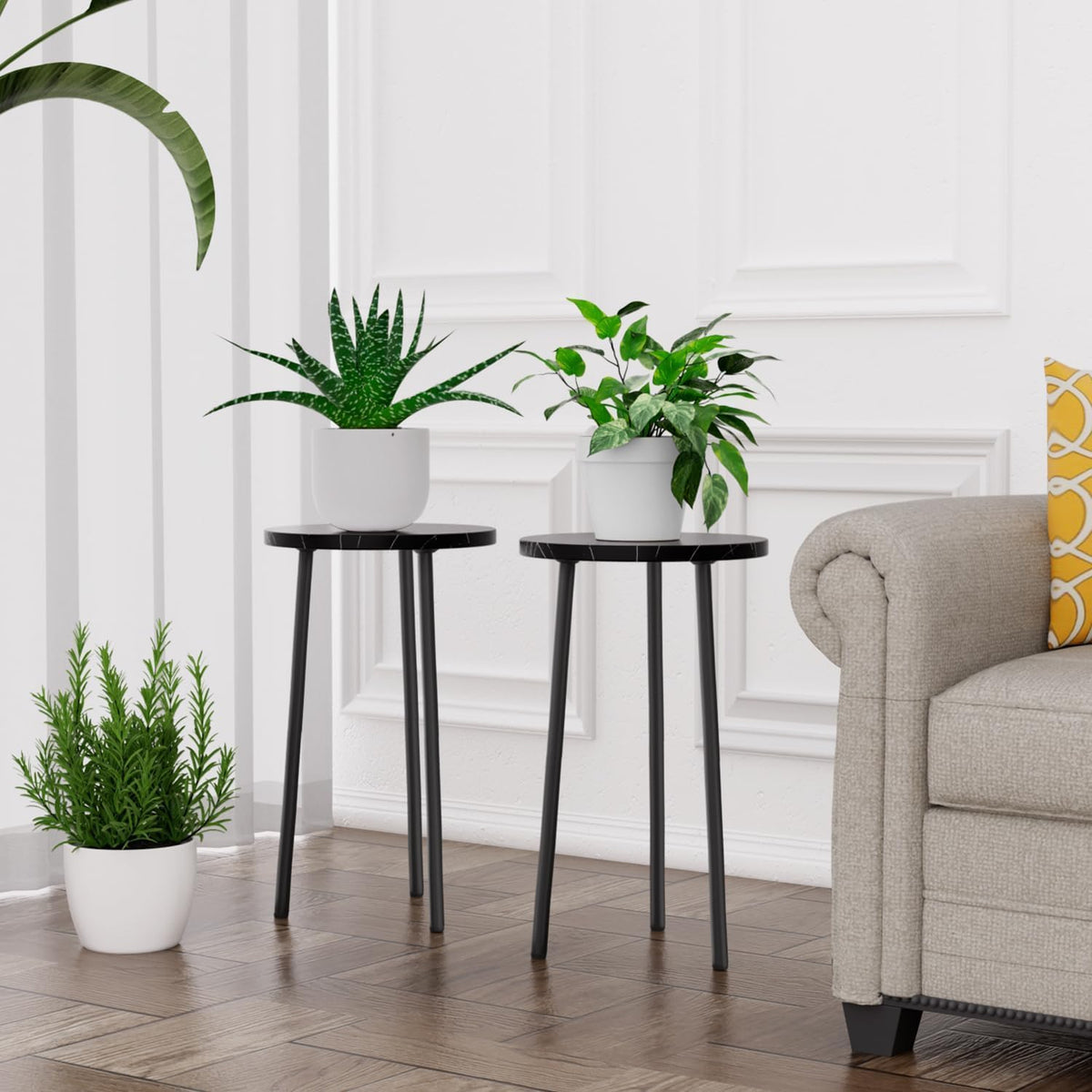 Plant Stand Indoor 2 Pack: Tall Plant Stand 20 Inch Convertible Multi-purpose Flowers Holder - Small Round Side End