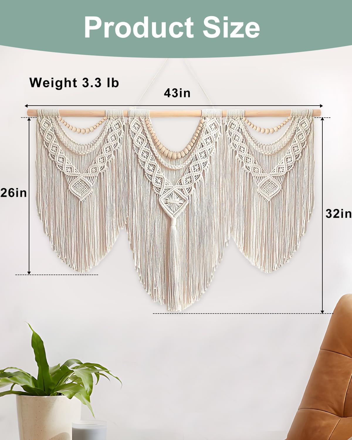 Large Macrame Wall Hanging Handmade Boho Tapestry / 43 x 32