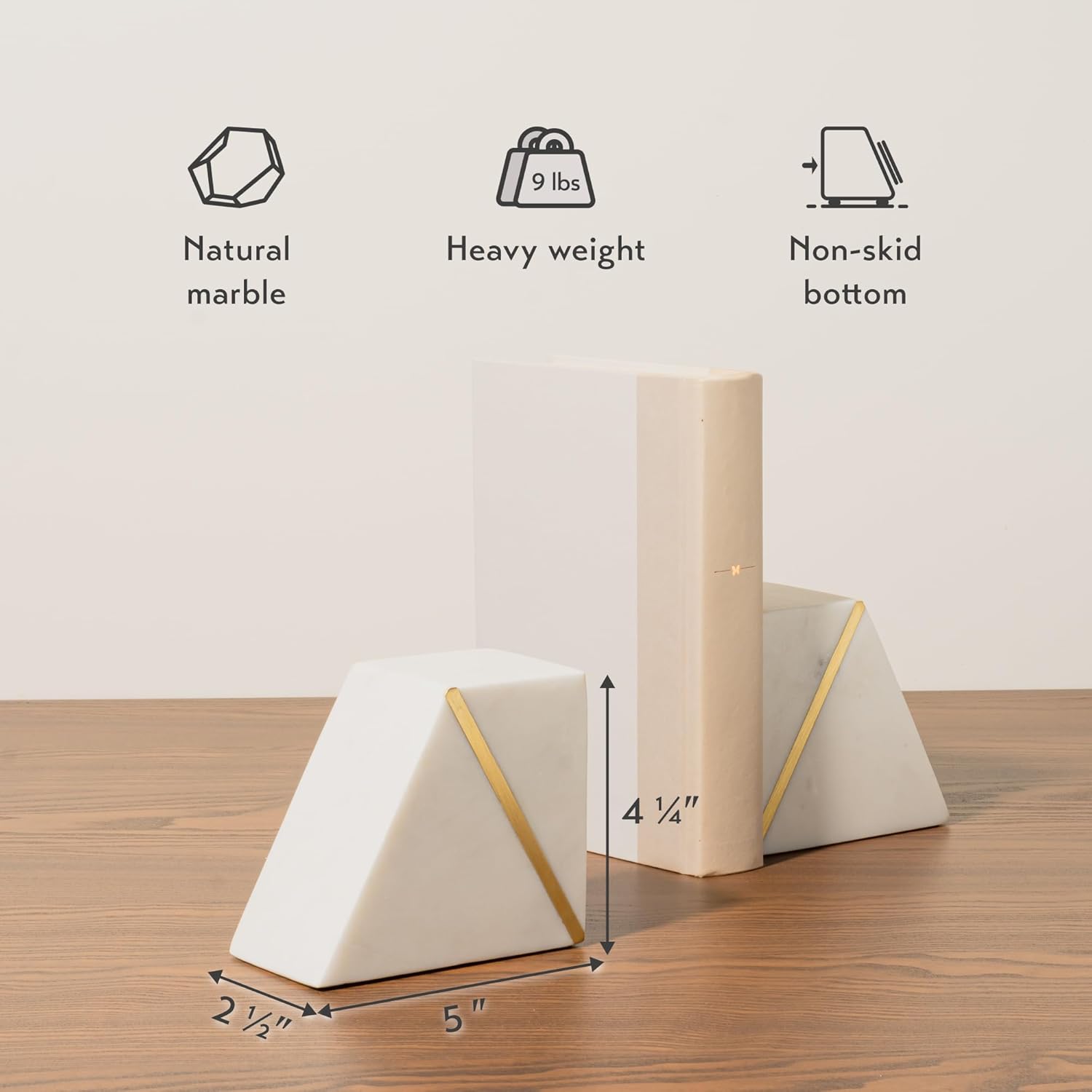 Marble Book Ends / White + Brass