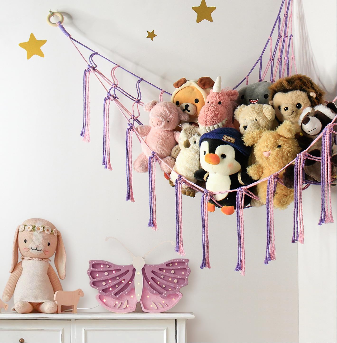 Large Stuffed Animal Hammock Corner Net for Toys Storage Hanging Stuff / Standard / Pink Purple