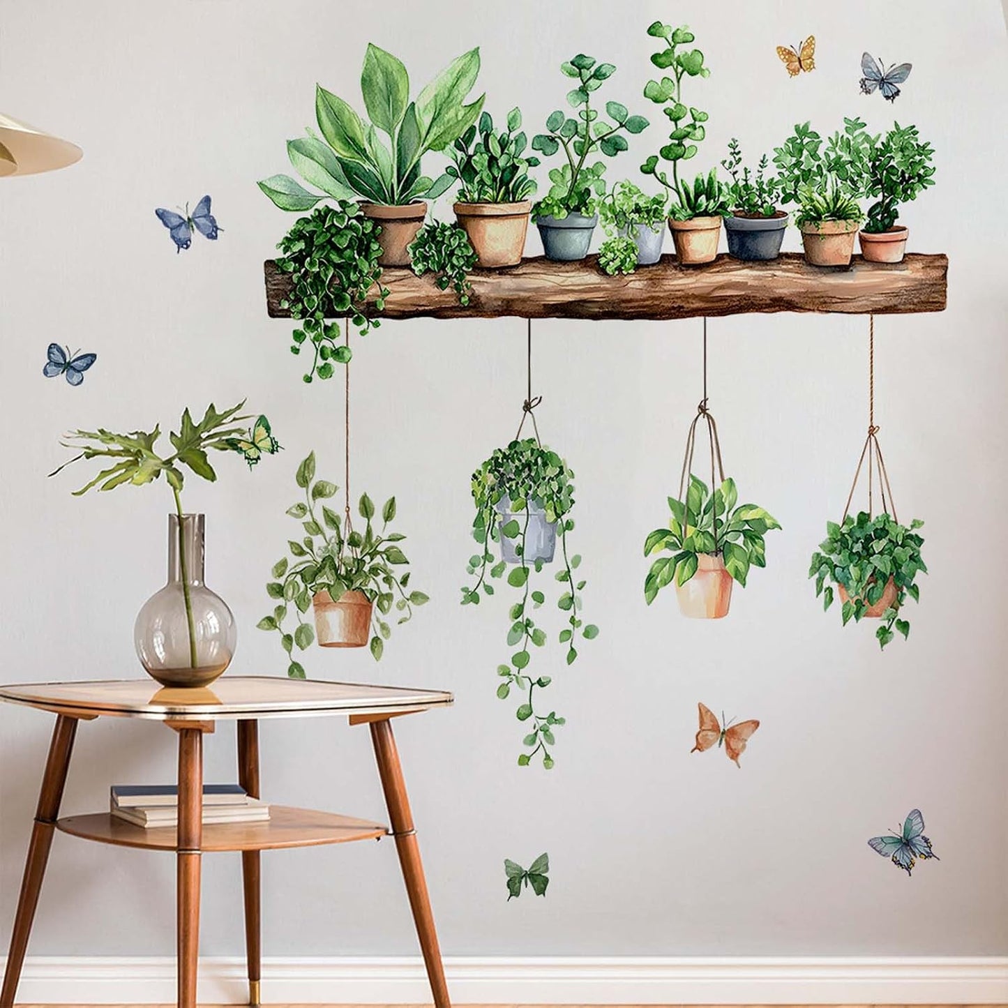 Plant Wall Decals 3D Bonsai Tropical Plant Butterfly Wall Sticker Creative Vinyl Peel / Green