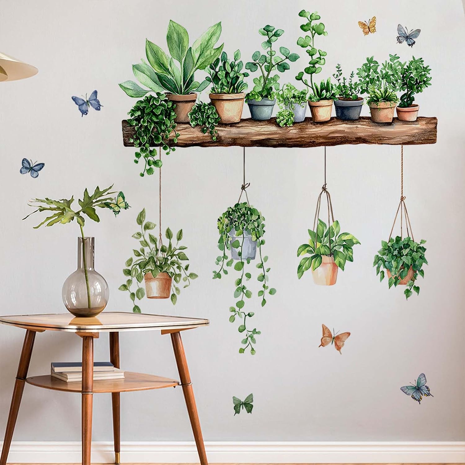 Plant Wall Decals 3D Bonsai Tropical Plant Butterfly Wall Sticker Creative Vinyl Peel / Green