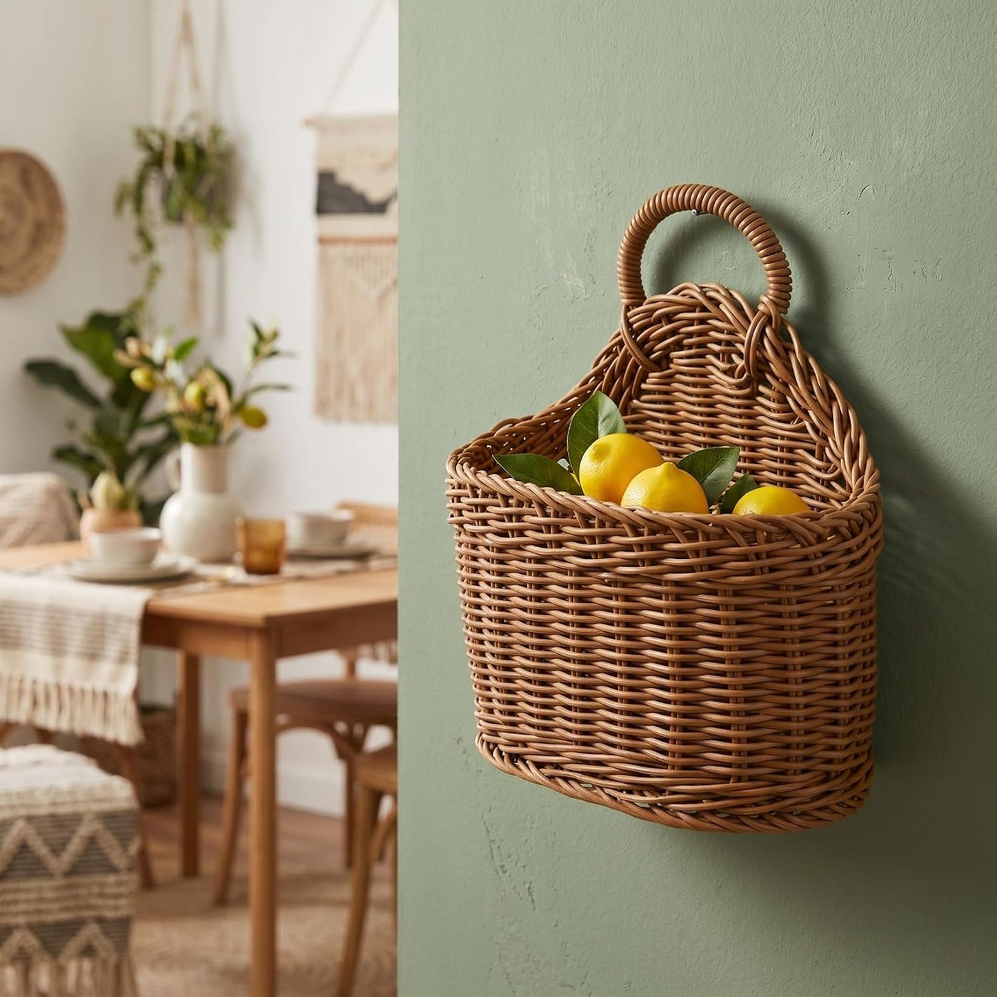 Woven Hanging Storage Basket In Small Wall Basket / 9.64 x 7.48 x 3.93