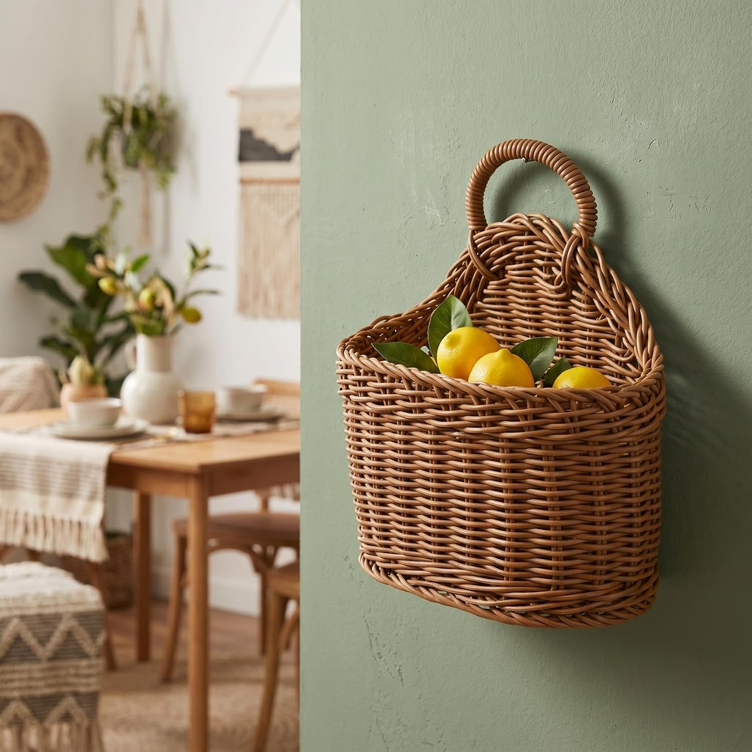 Woven Hanging Storage Basket In Small Wall Basket / 9.64 x 7.48 x 3.93