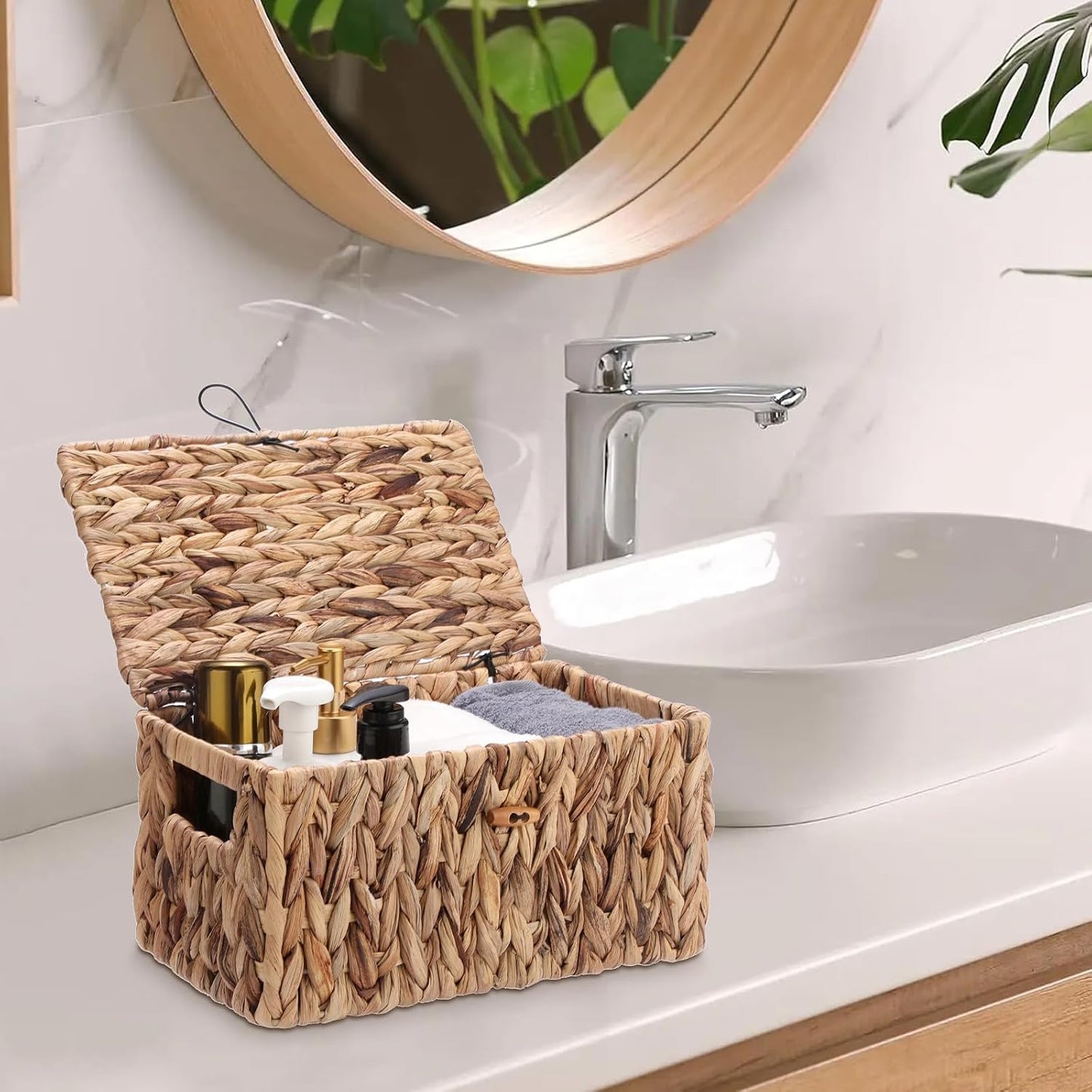 Farmhouse Bathroom Woven Bins / 12 x 7 x 6 / Medium Inches