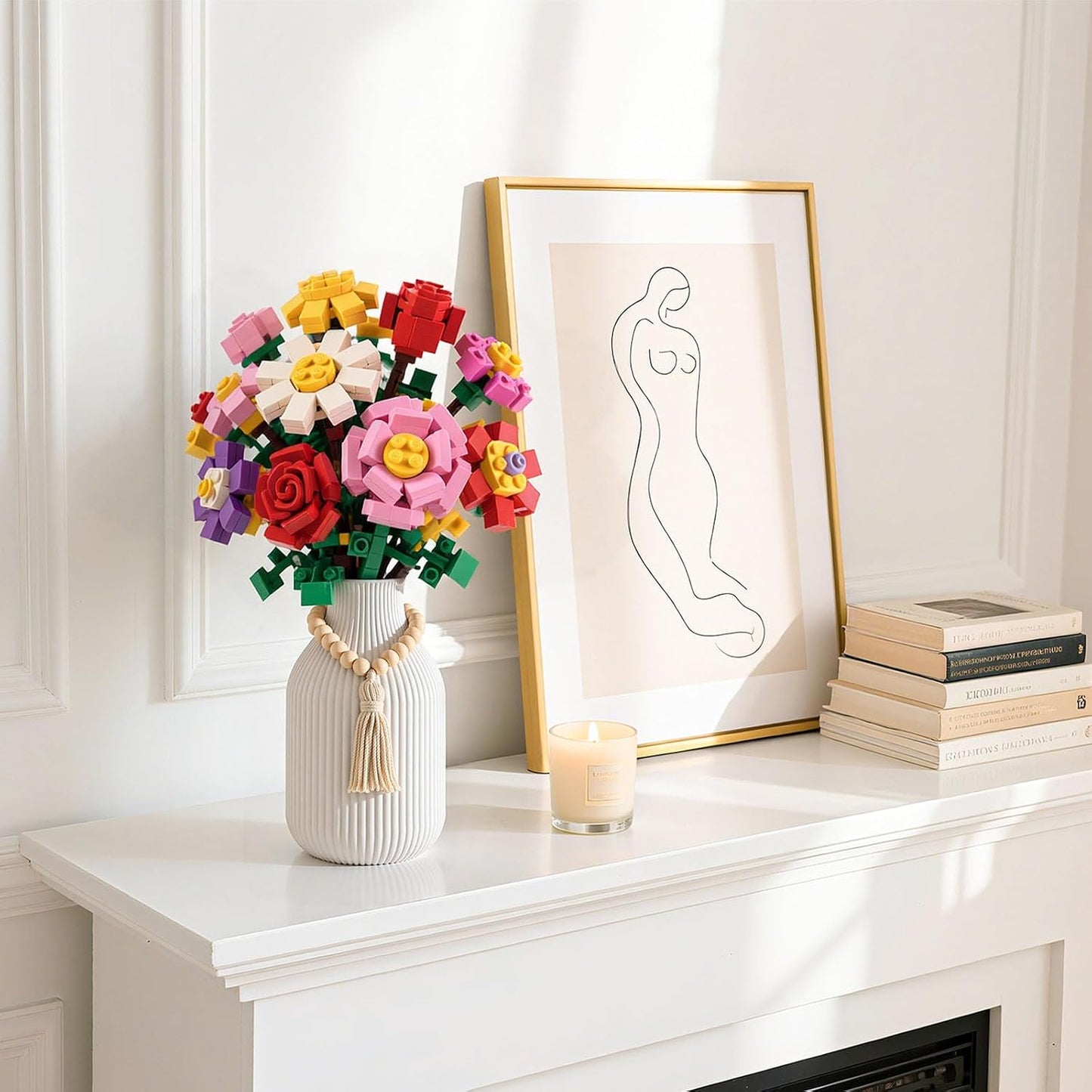Ceramic Vase / Boho Ribbed Vase / White / 7.9 Inch
