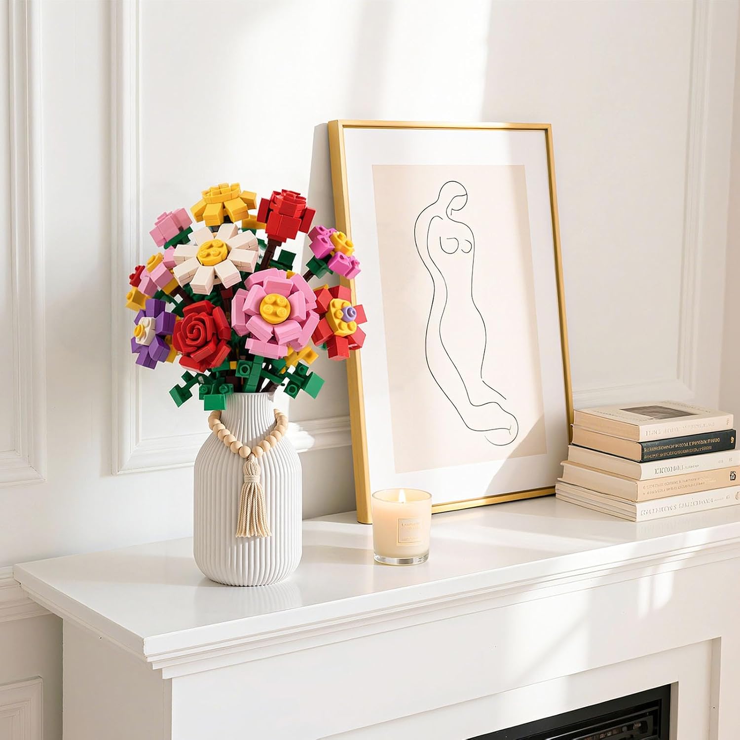 Ceramic Vase / Boho Ribbed Vase / White / 7.9 Inch