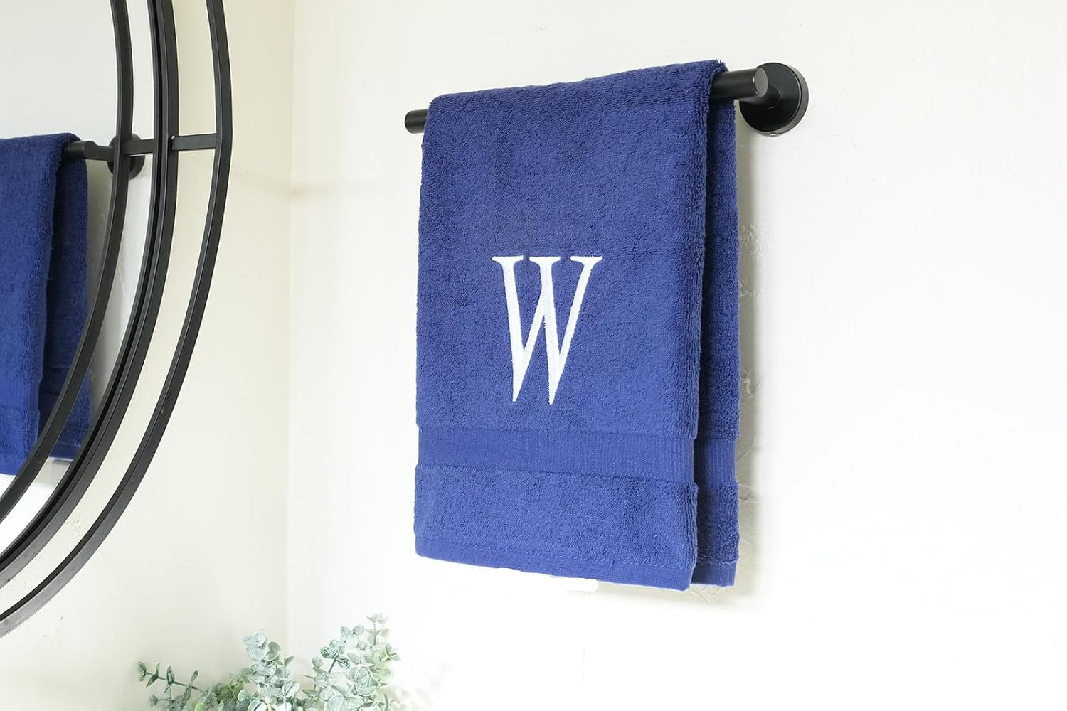 Navy with White Monogrammed Hand Towels for Bathroom - Set of 2 Letter W | Luxury Hotel Quality Initial Towels For