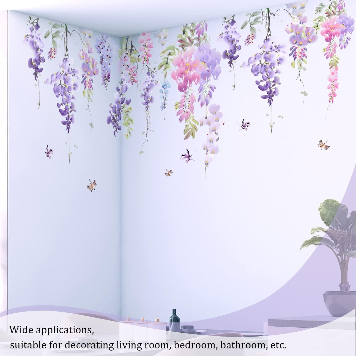 Large Hanging Floral Vinyl Wall Stickers / Flower Purple