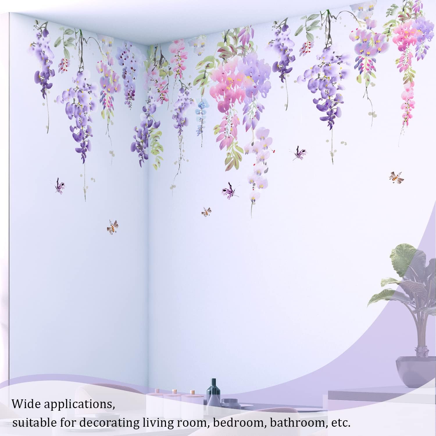 Large Hanging Floral Vinyl Wall Stickers / Flower Purple