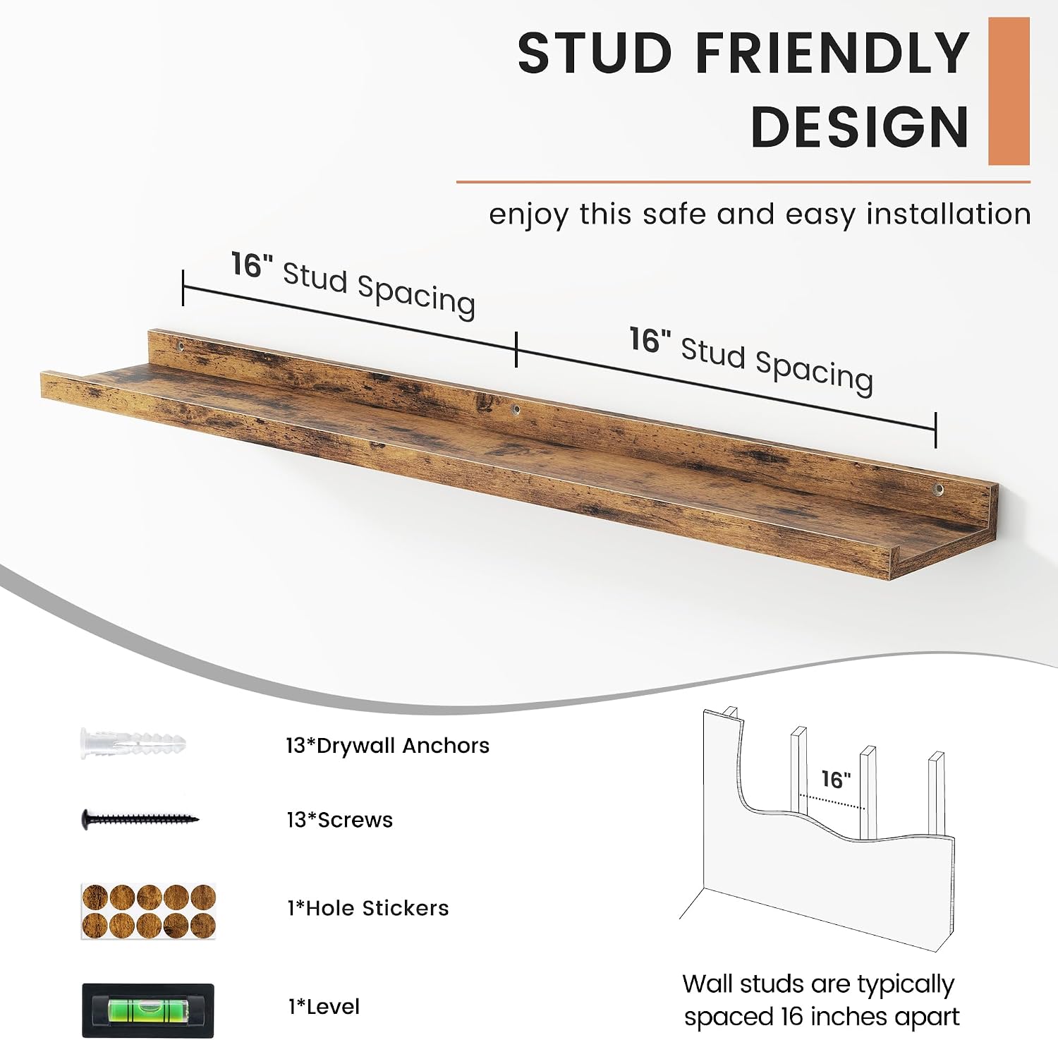 Floating Picture Ledge Shelves for Wall Set of 4, 36 Inch Wall Shelves with Lip Long Large Nursery Book Shelf for Toys