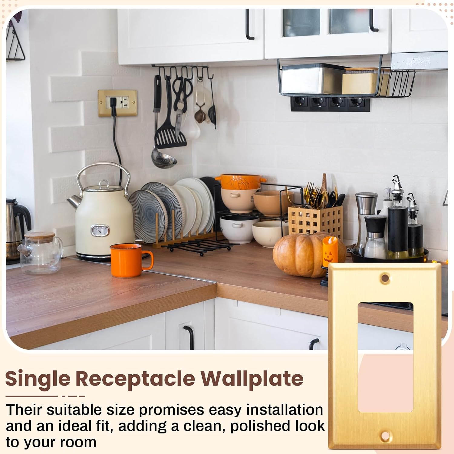 Zonon 8 Pack Gold Outlet Covers 4.50" x 2.76" Single Receptacle Wallplate Rocker Covers Brass Metal Brushed Decorative