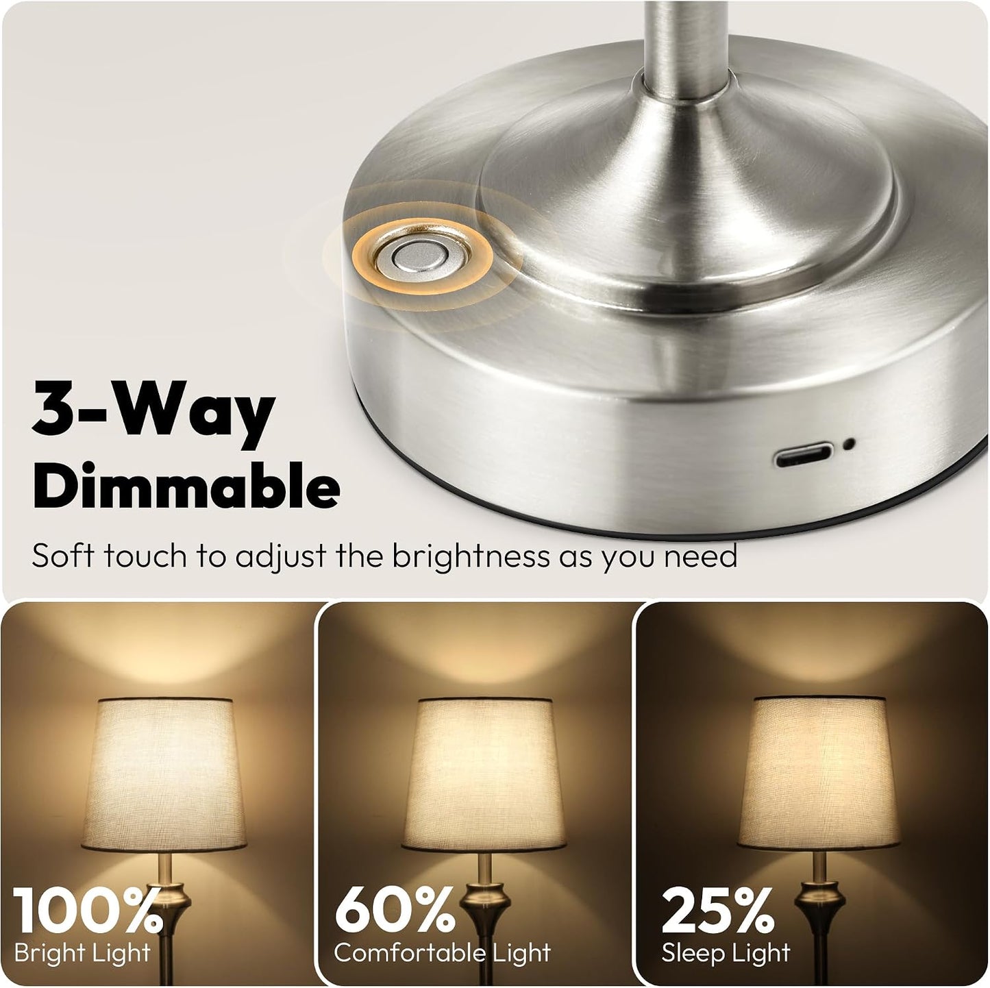 Portables Cordless Table Lamp,Flaxen Fabric Shade Battery Operated Lamp,5200mAh Bedside Table Lamp with Warm White,3