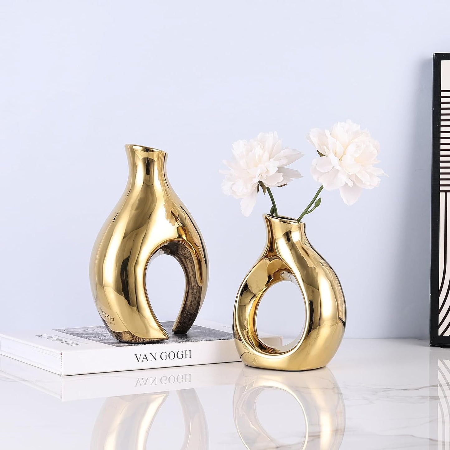 Ceramic Vase / Abstract Intertwined Sculptural Vases / Gold / Set of 2
