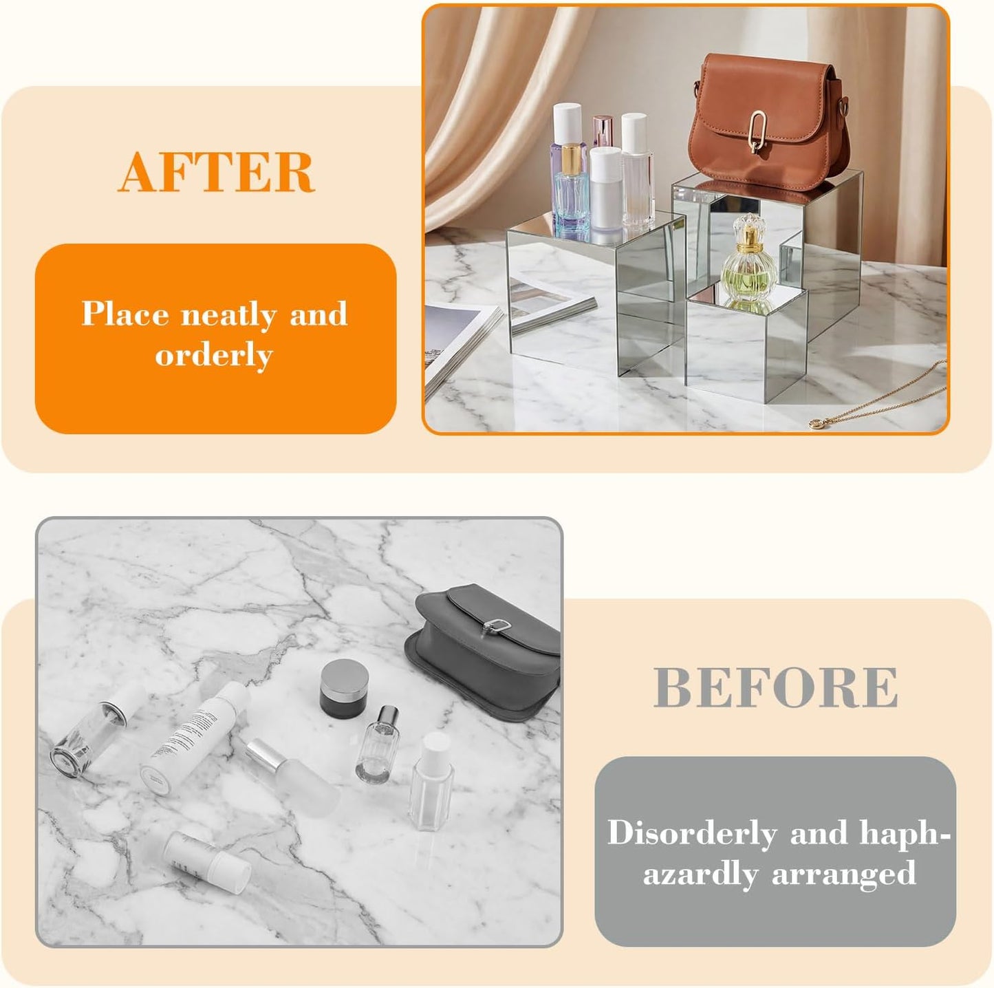 Hollow Bottom Acrylic Cube Stand Boxes for Display / Silver Mirror / 3, 4, 5, 6, 6.5 Inch / Set of 5