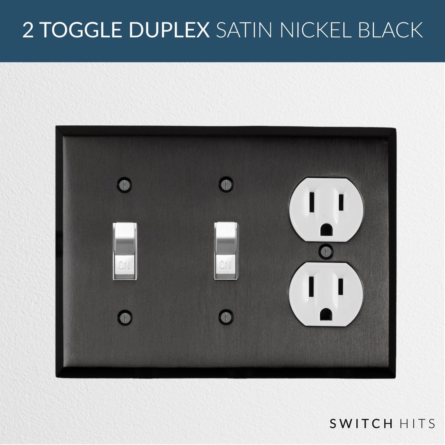 Satin Nickel Black Outlet Wall Plate | 2 Toggle - 1 Duplex | 6.25" x 4.5" | Hand-Polished Brass Construction