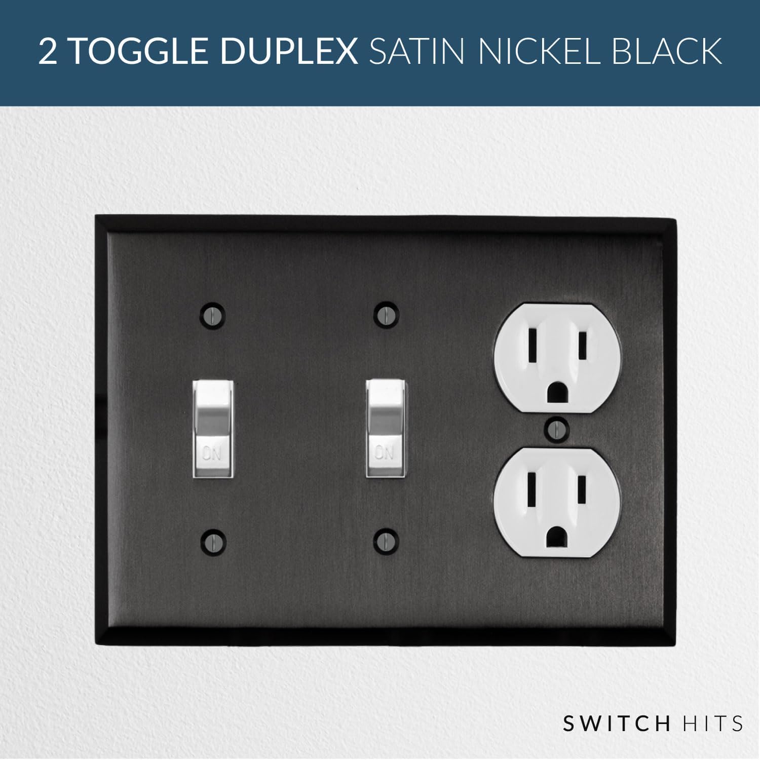 Satin Nickel Black Outlet Wall Plate | 2 Toggle - 1 Duplex | 6.25" x 4.5" | Hand-Polished Brass Construction