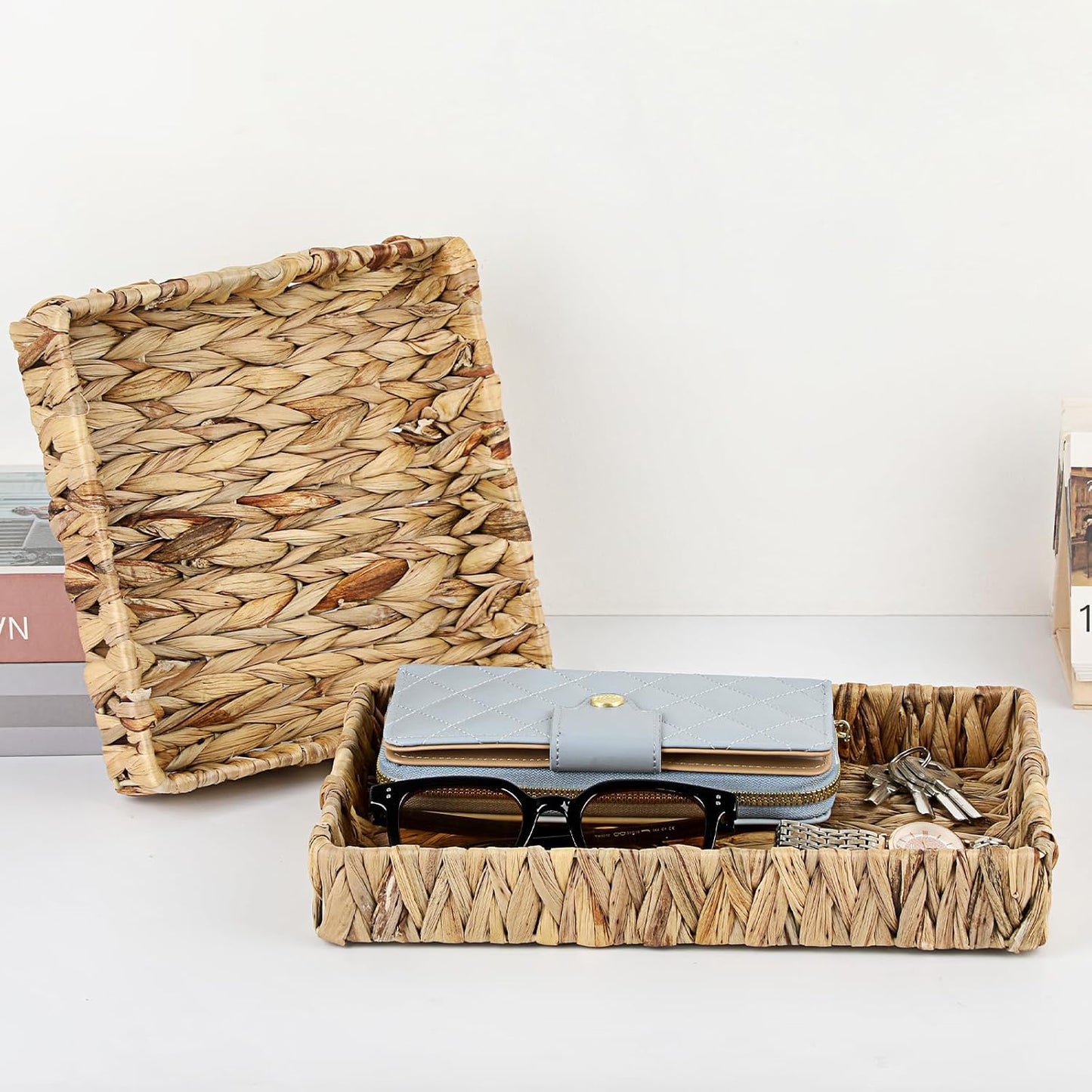 Natural Water Hyacinth Tray Handwoven Wicker Basket Tray / Natural Color / 2 x 8.7 x 8.7