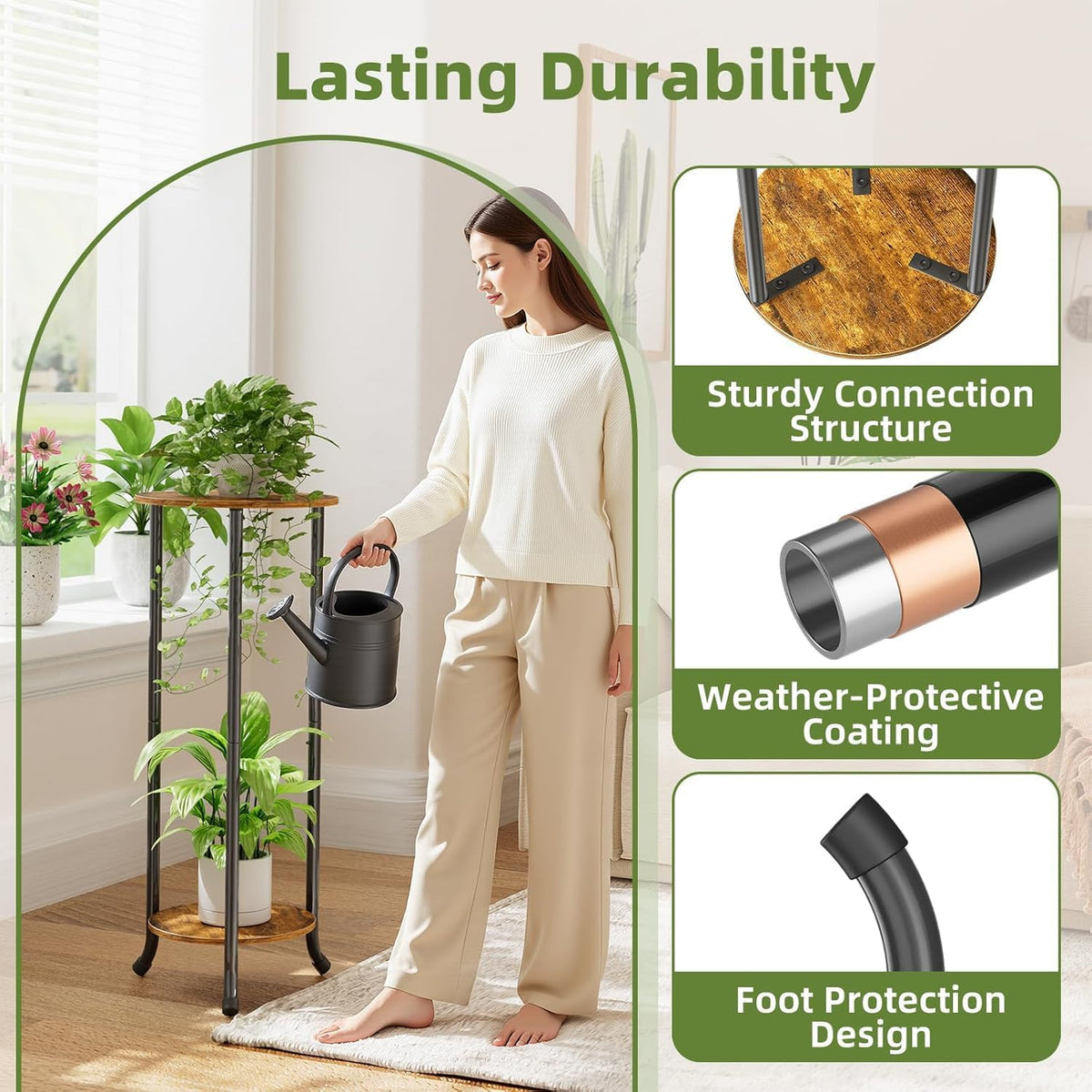 Simple Trending Plant Stand Indoor Outdoor, 29.4” Tall Flower Storage Plant Shelf Set of 2, Round Corner Display Rack