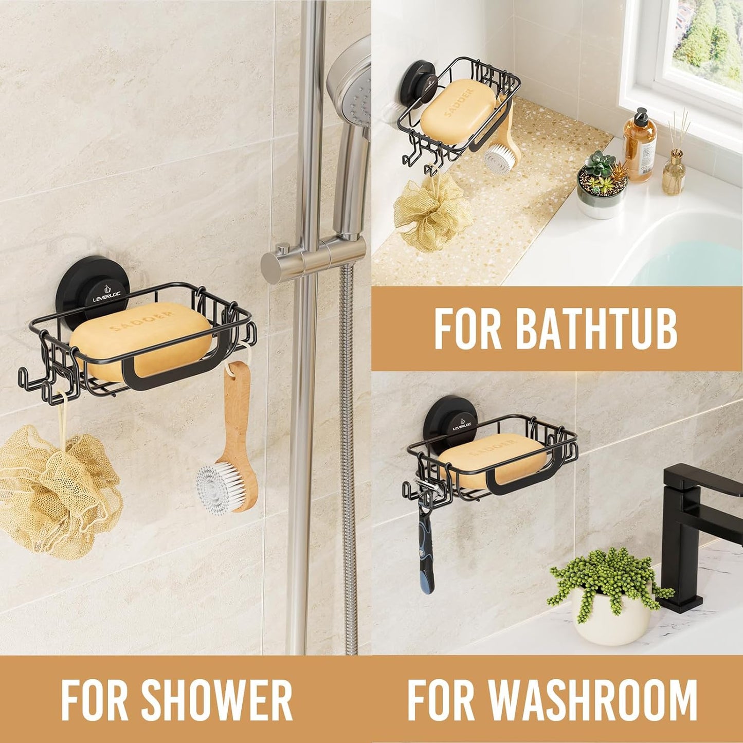 Hooks / Bar Soap Holder for Shower / Black / 1 Tire