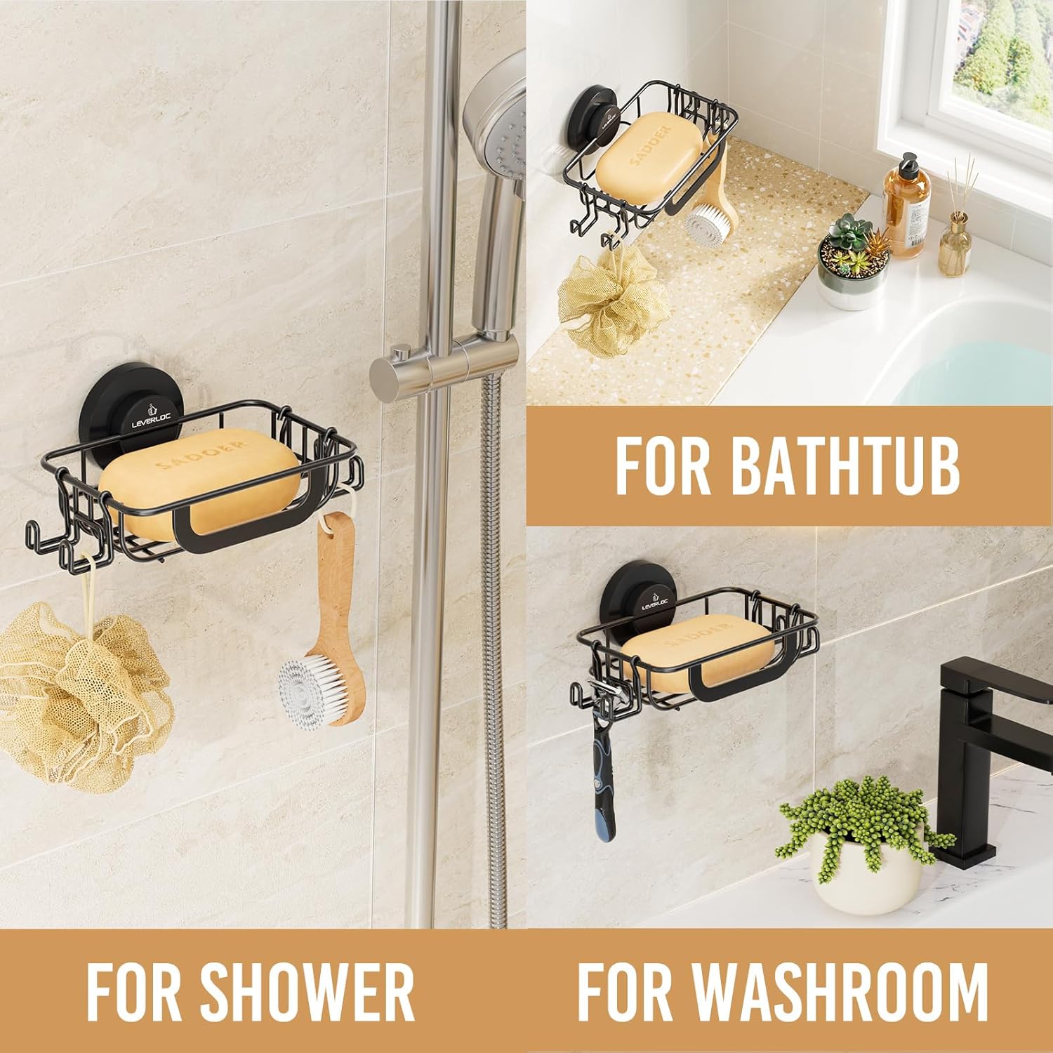 Hooks / Bar Soap Holder for Shower / Black / 1 Tire